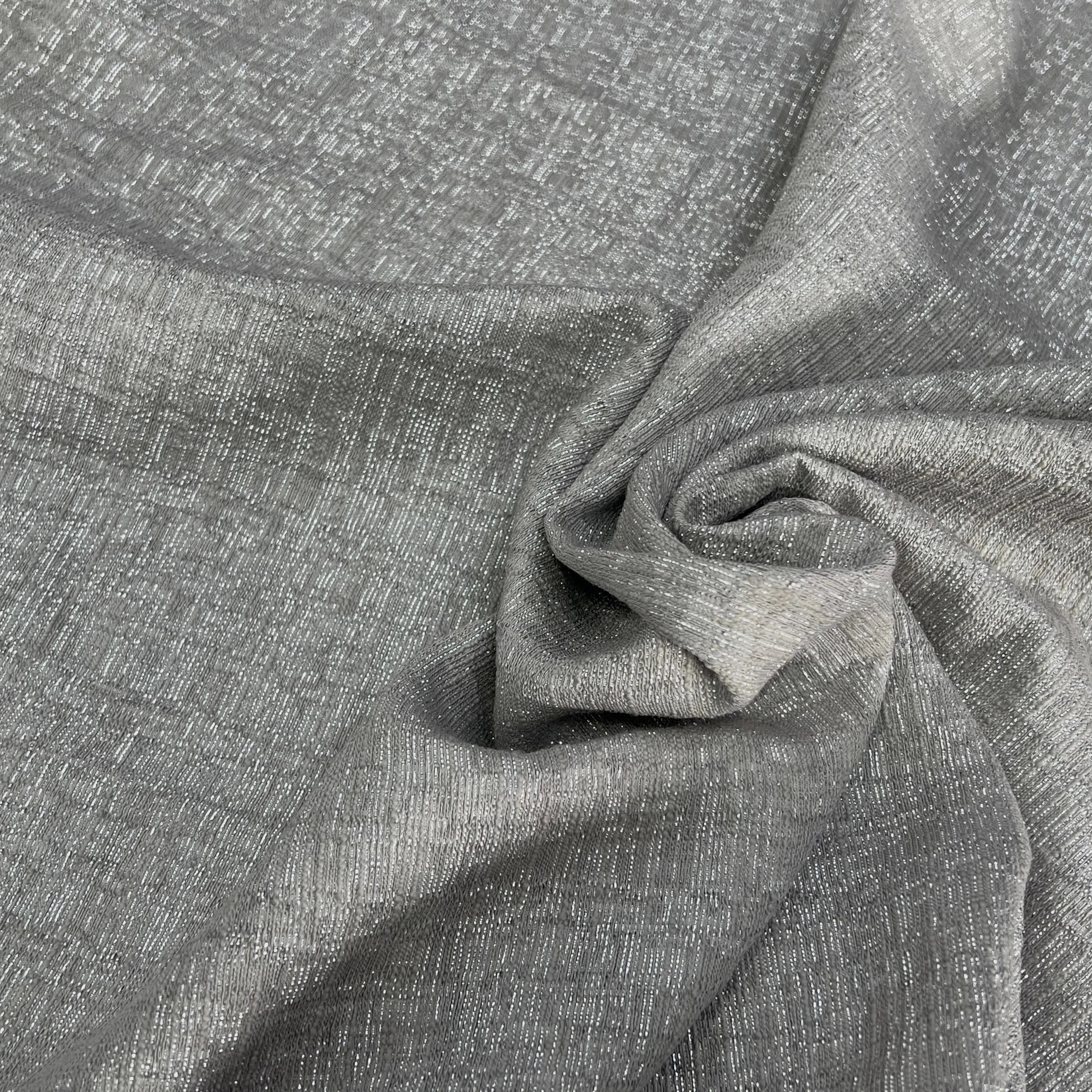 TOILE FIL À FIL TEXTURÉE BEIGE FILS ARGENTÉ - My Little Coupon