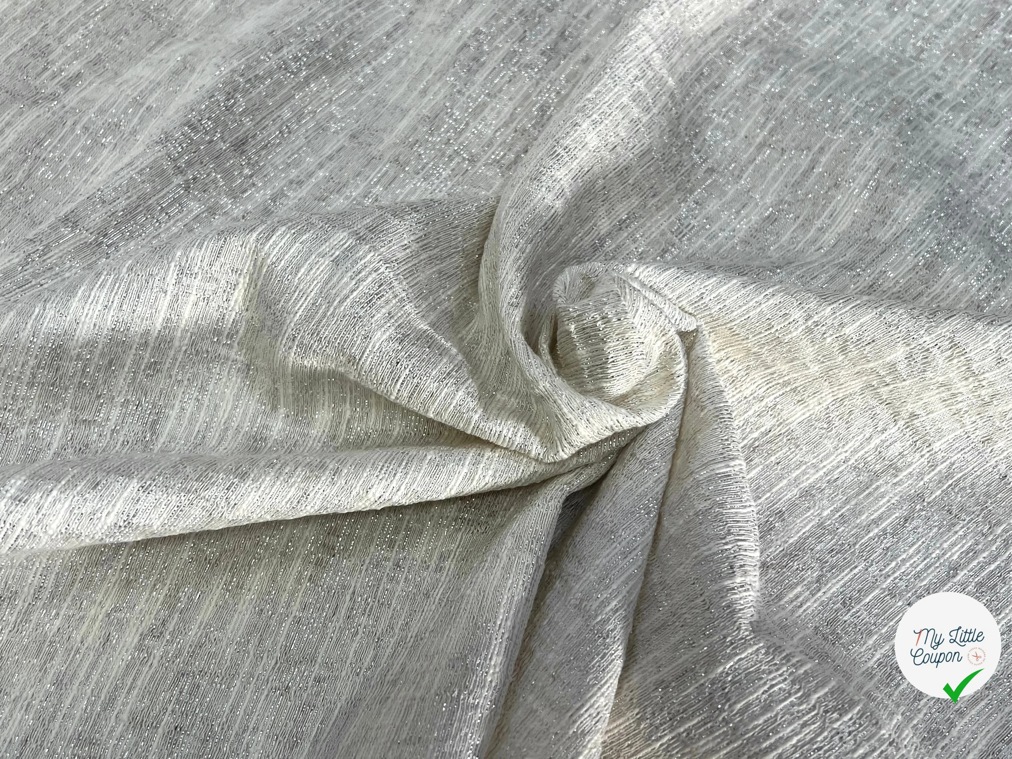 TOILE FIL À FIL TEXTURÉE BLANC CASSÉ FILS ARGENTÉ - My Little Coupon
