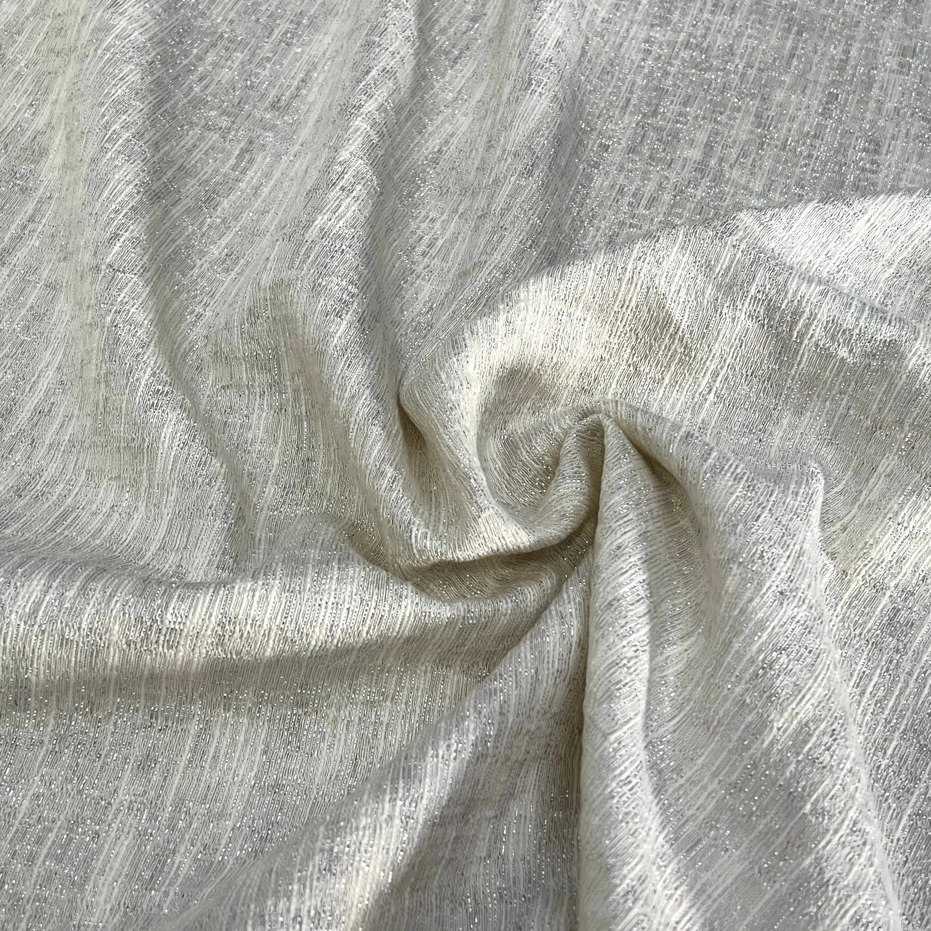 TOILE FIL À FIL TEXTURÉE BLANC CASSÉ FILS ARGENTÉ - My Little Coupon