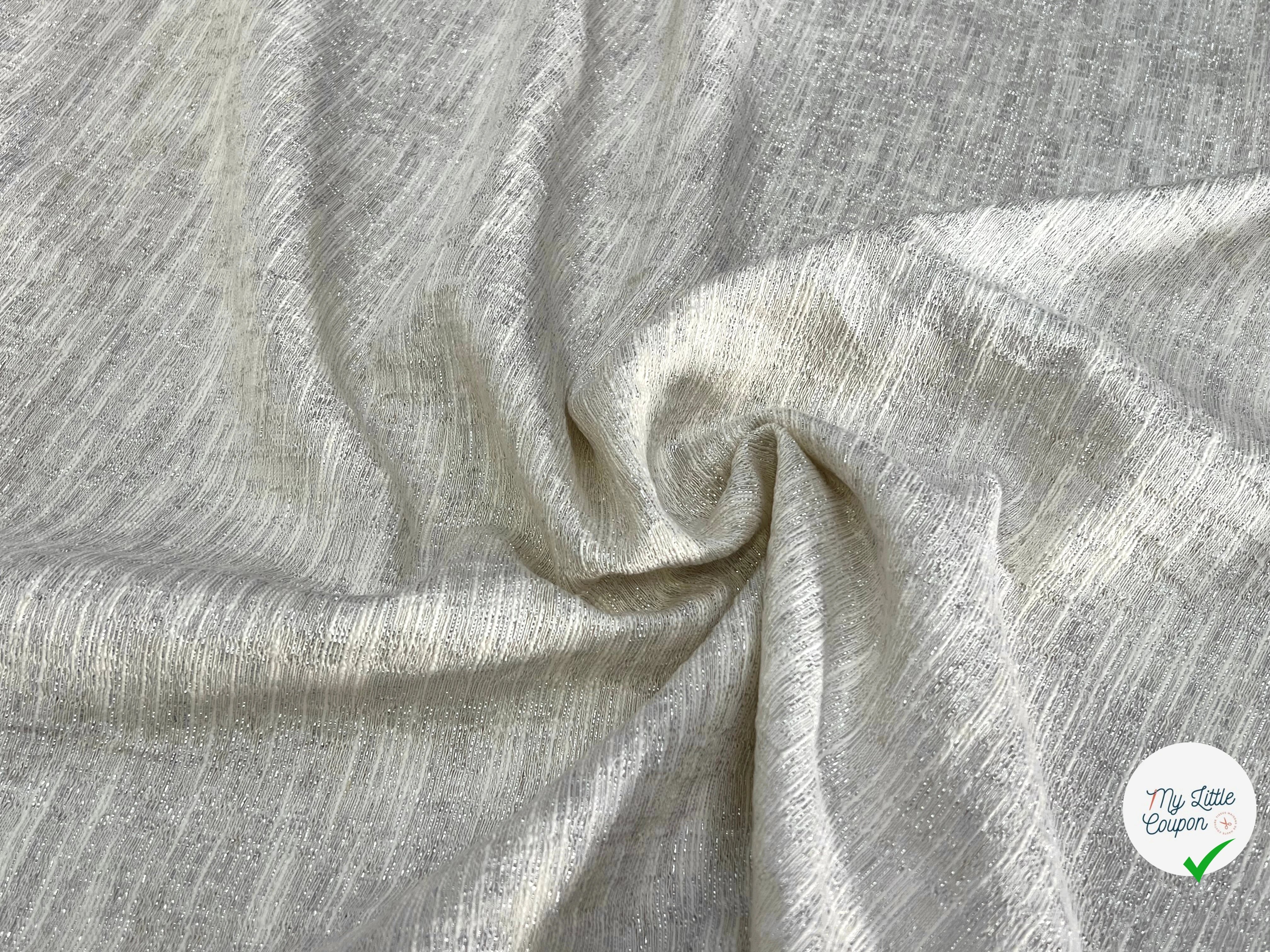 TOILE FIL À FIL TEXTURÉE BLANC CASSÉ FILS ARGENTÉ - My Little Coupon