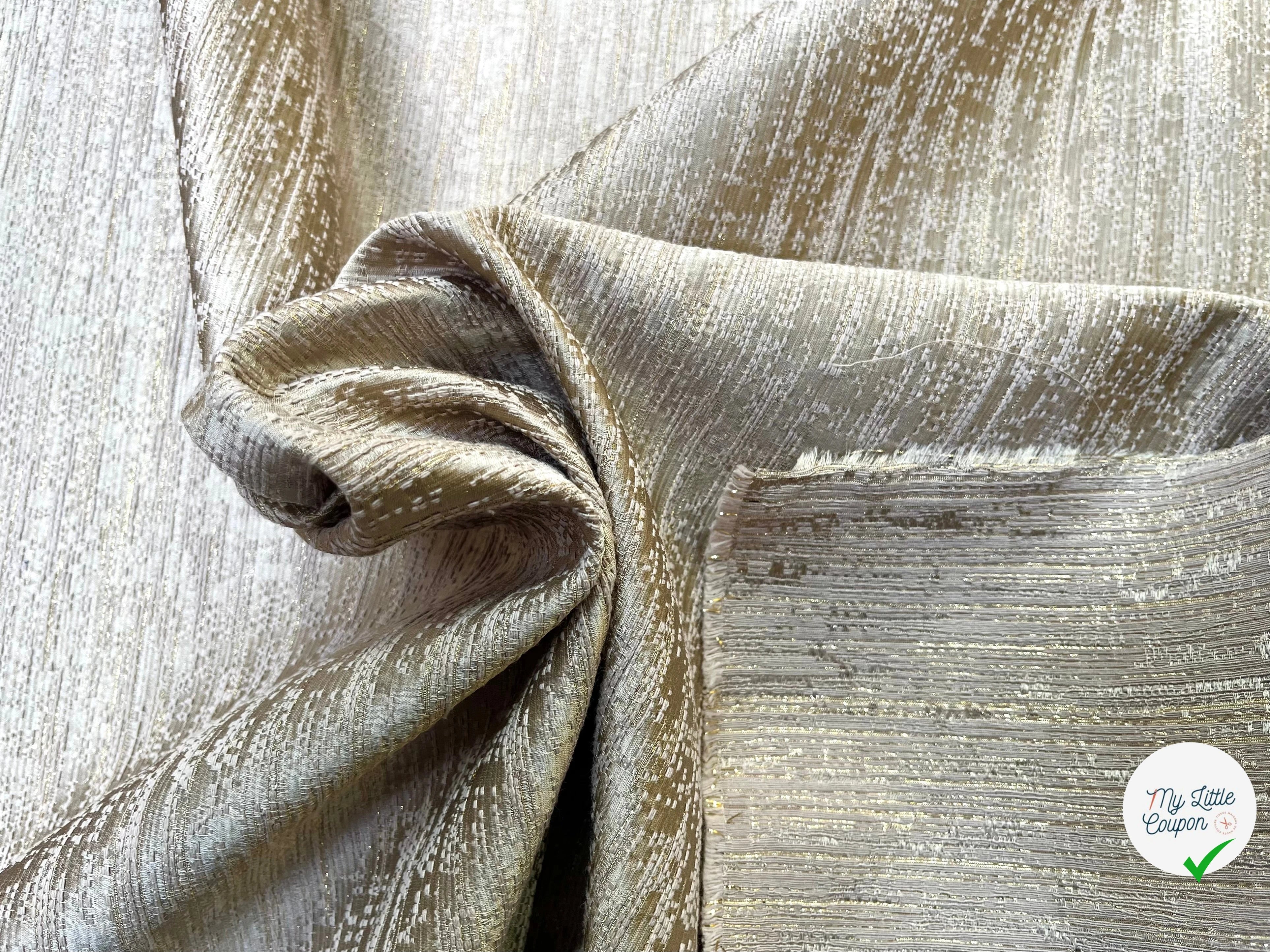 TOILE JACQUARD DE COTON NUDE ET LUREX DORÉ - My Little Coupon