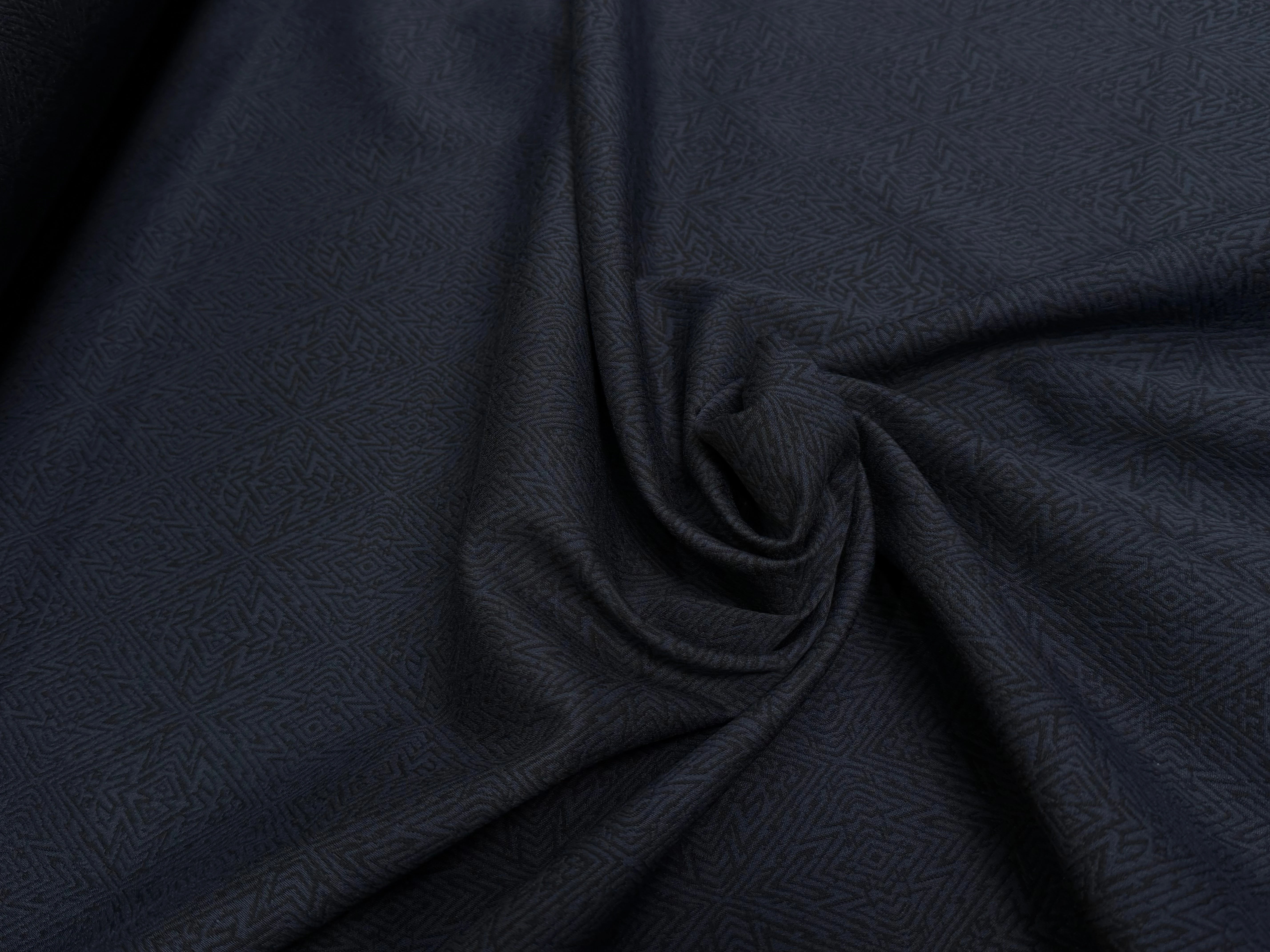 TOILE JACQUARD MOTIF GEOMETRIQUE BLEU 71% COTON - My Little Coupon