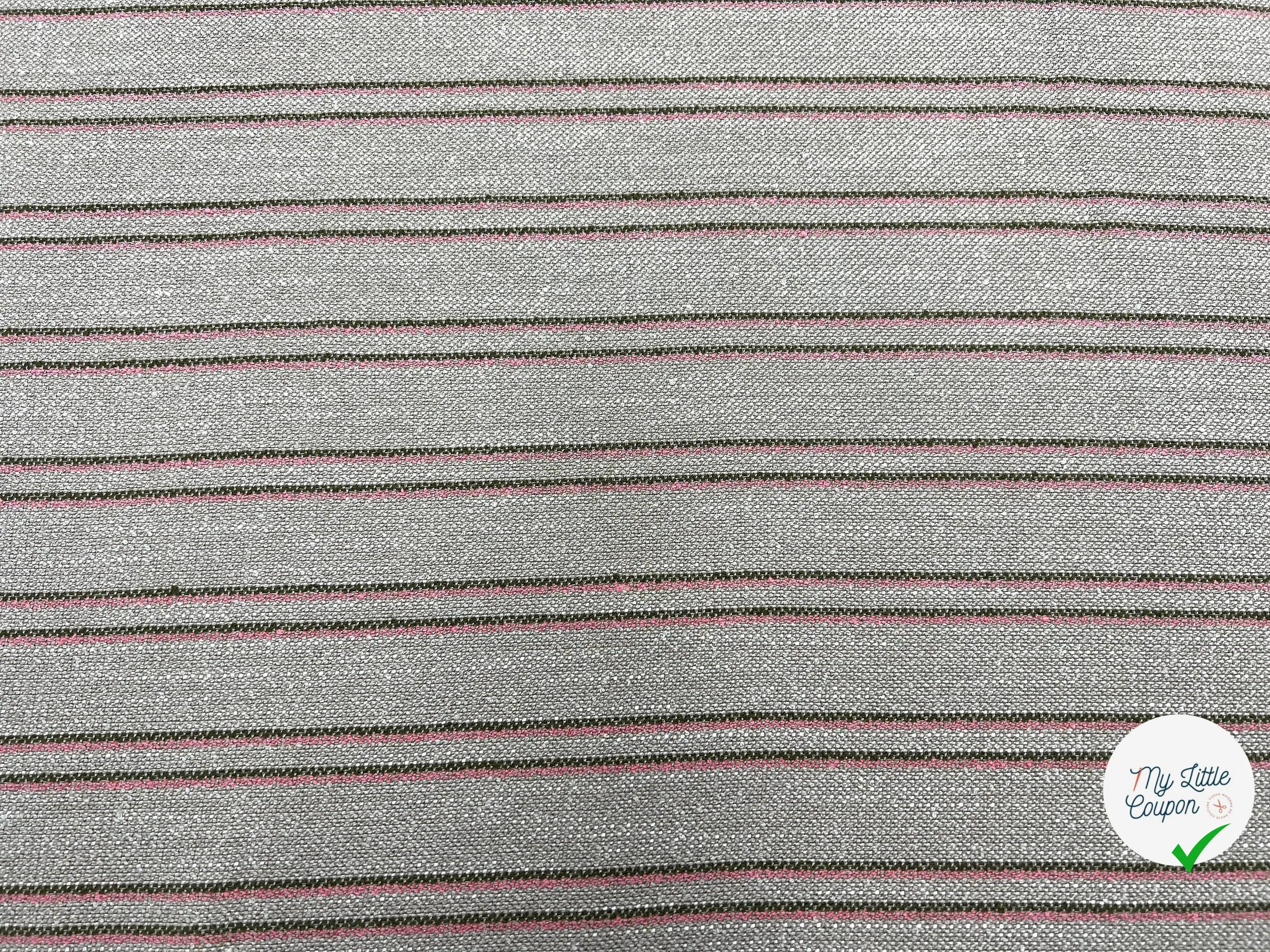 TOILE RUSTIQUE BI STRIPES KAKI ET CORAIL - My Little Coupon - tissu - coudre