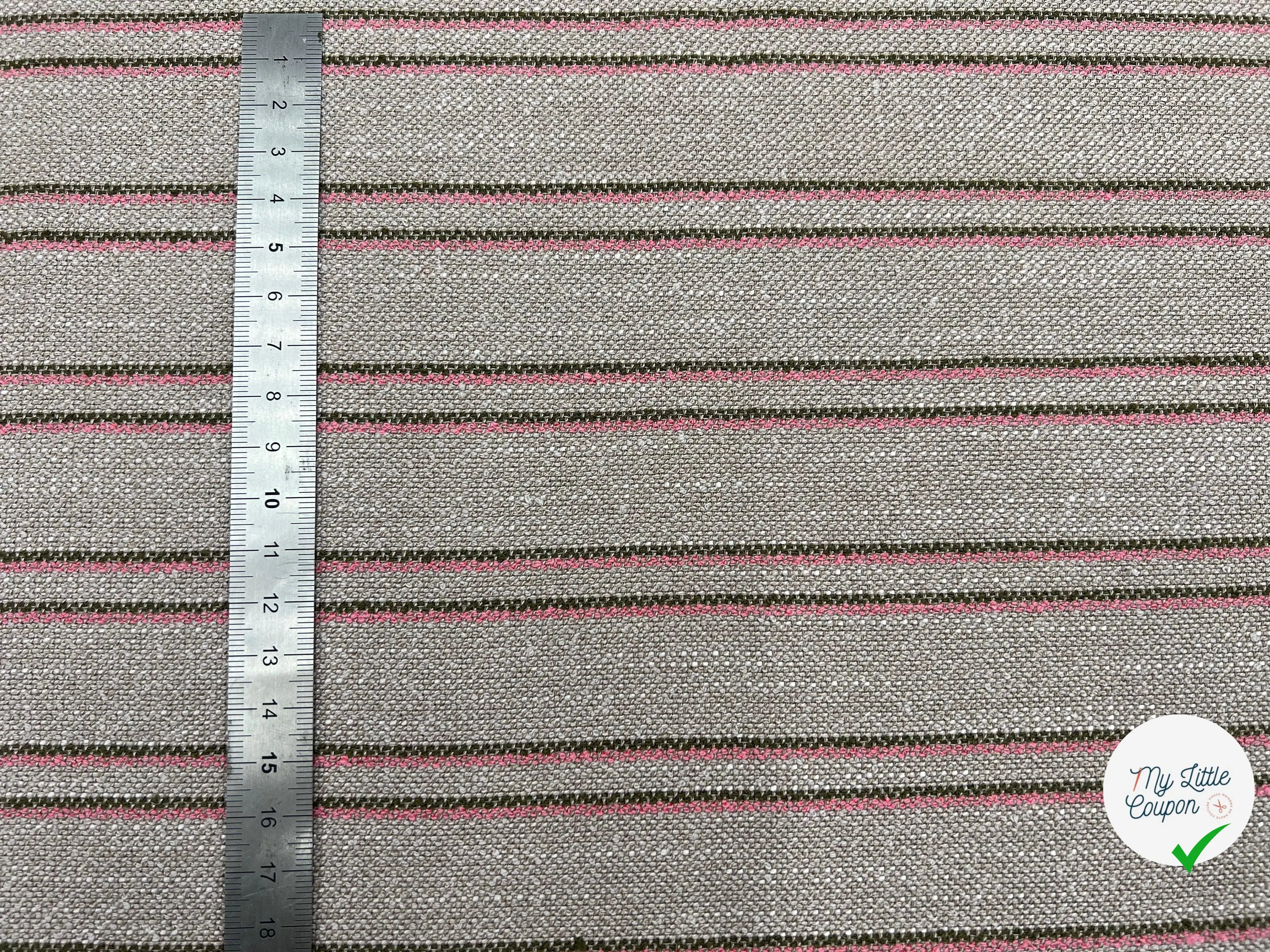 TOILE RUSTIQUE BI STRIPES KAKI ET CORAIL - My Little Coupon - tissu - coudre