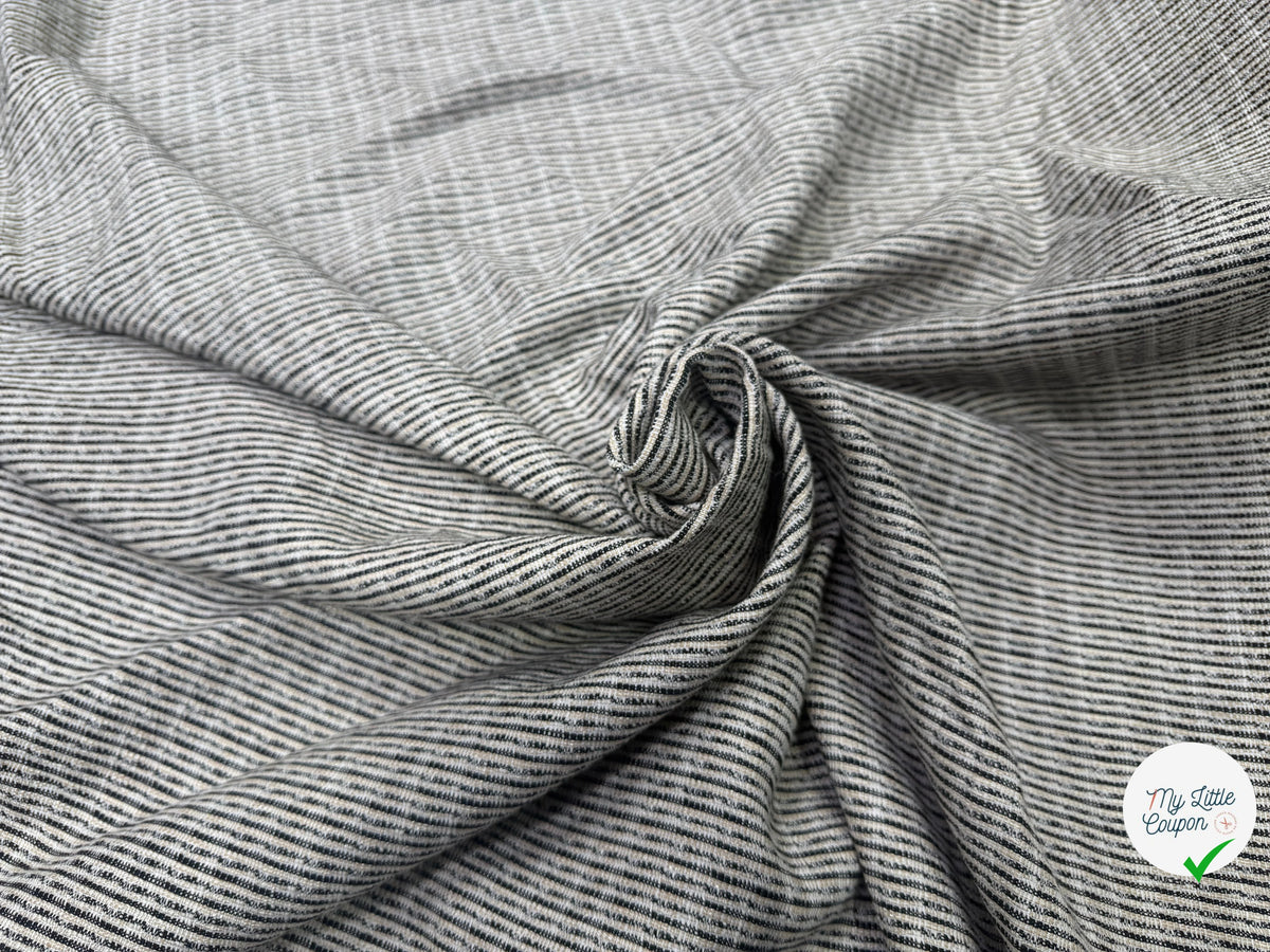 TOILE TISSÉE COTON LIN ARMURE APPARENTE CRÈME ARGENTÉ À RAYURES NOIRES - My Little Coupon