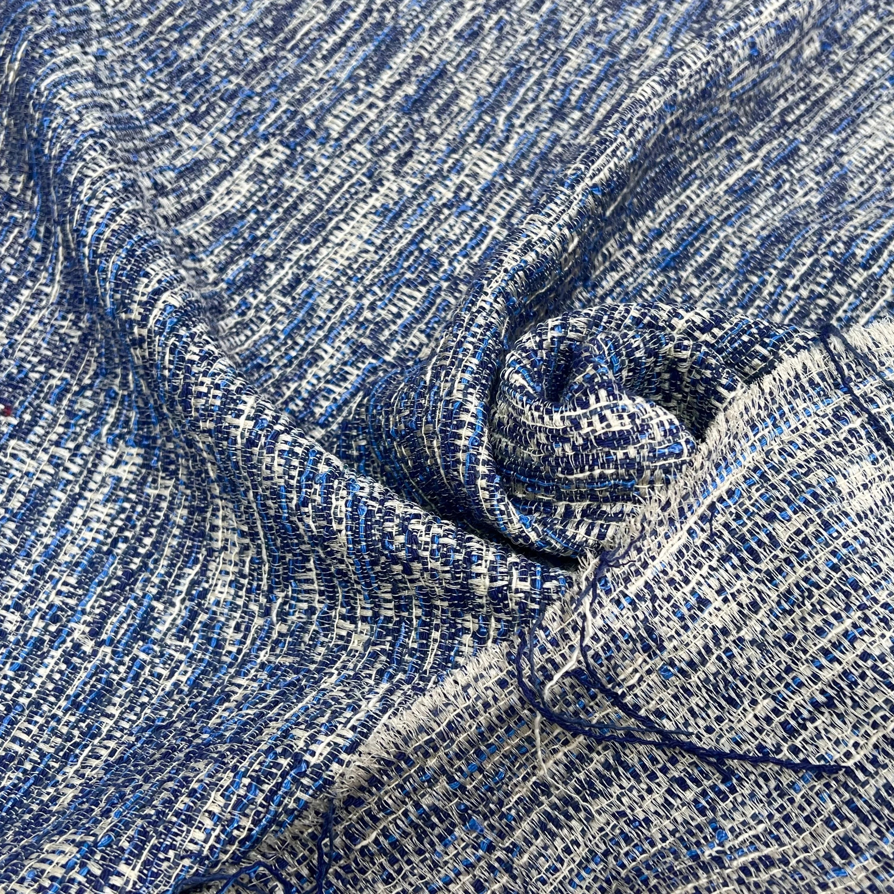 TWEED 50% COTON FILS BLEU BLANC - My Little Coupon