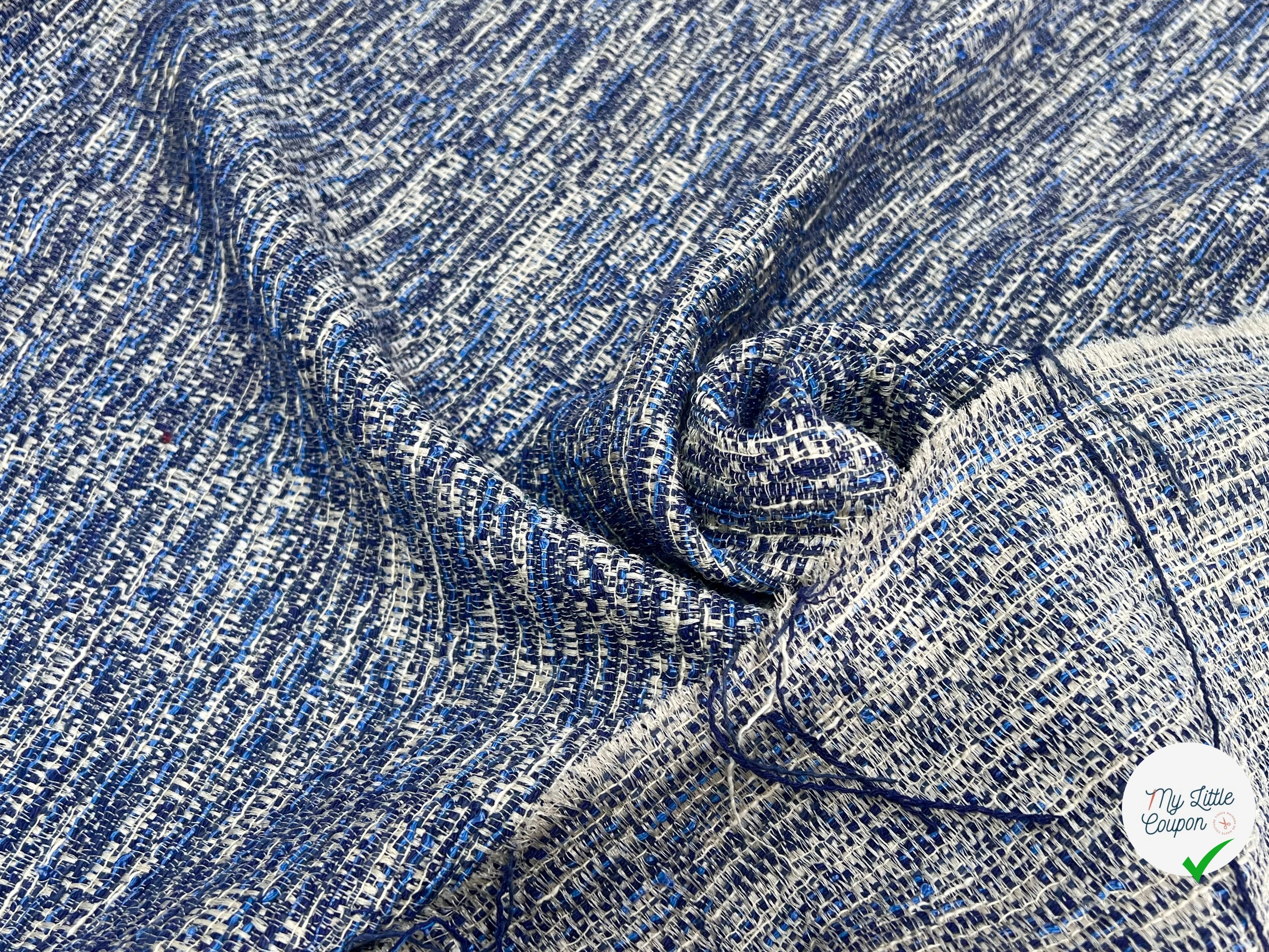 TWEED 50% COTON FILS BLEU BLANC - My Little Coupon
