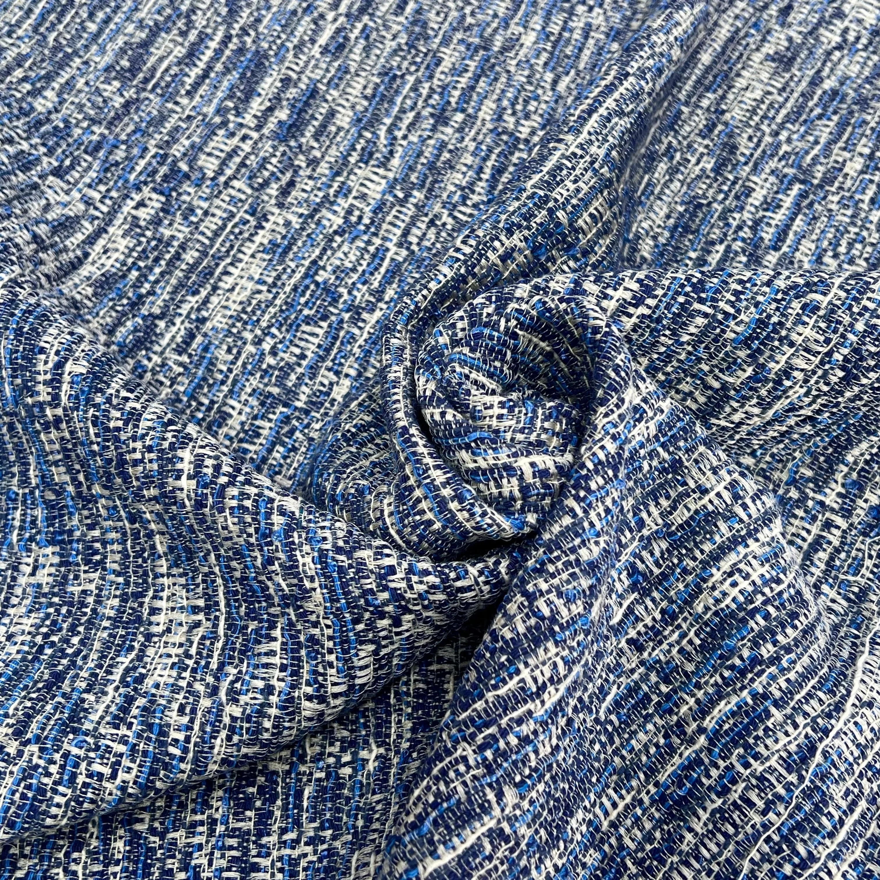 TWEED 50% COTON FILS BLEU BLANC - My Little Coupon