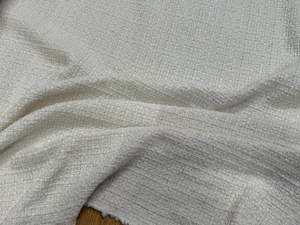 Tissu tweed bouclé coton texturé écru - tombé du tissu