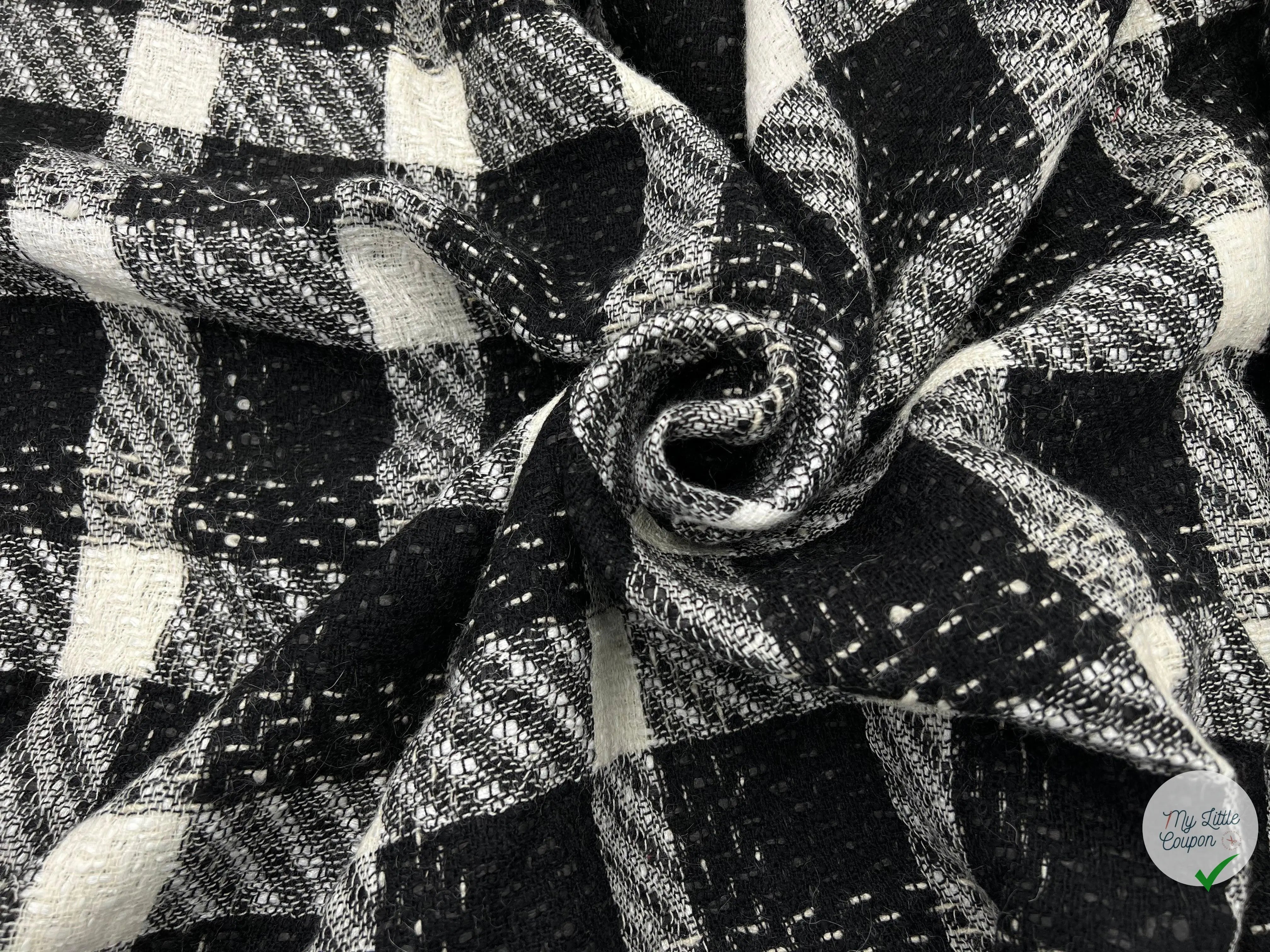 TWEED ASSEMBLAGE DE GRANDS CARREAUX NOIRS ET BLANCS - My Little Coupon - tissu - coudre