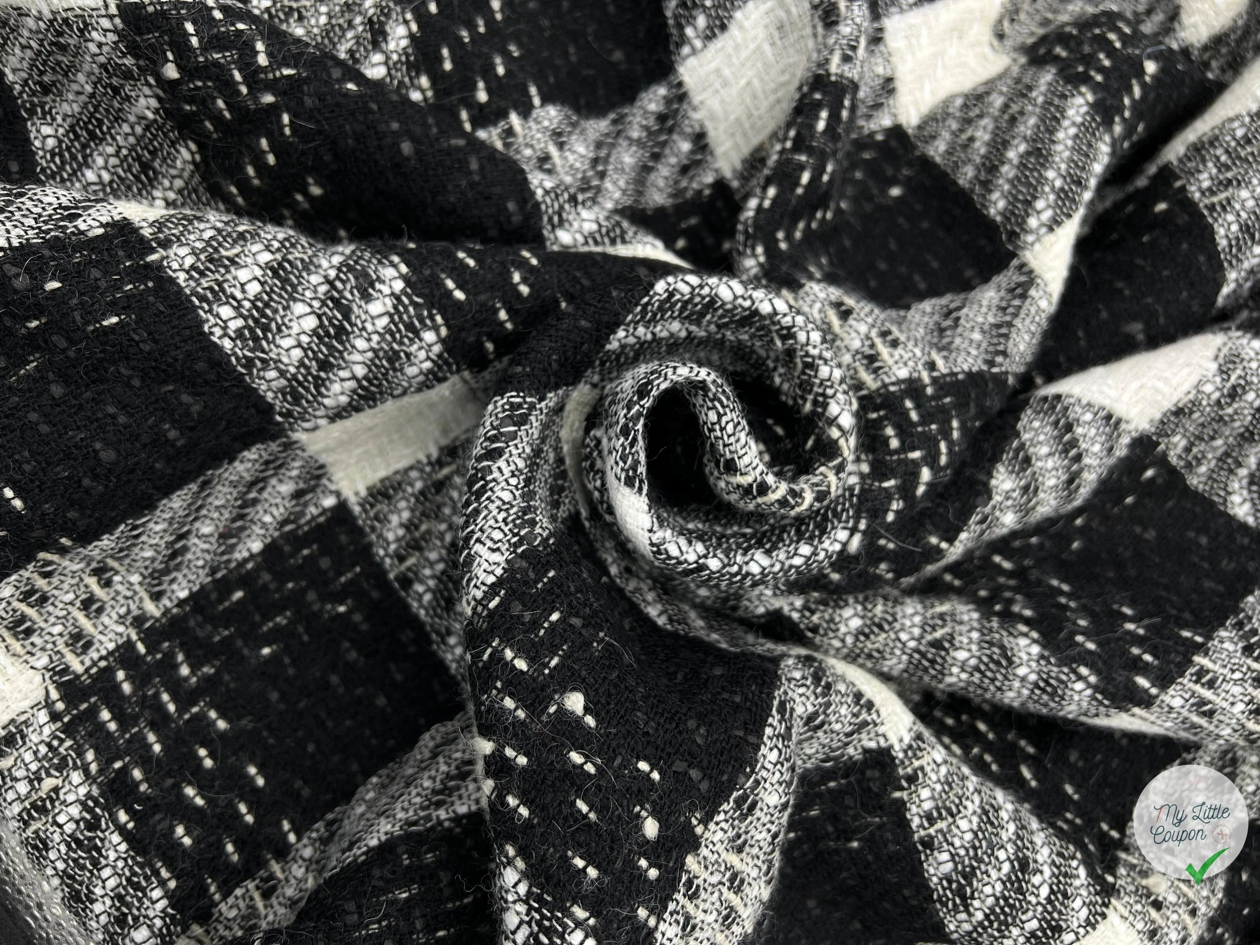 TWEED ASSEMBLAGE DE GRANDS CARREAUX NOIRS ET BLANCS - My Little Coupon - tissu - coudre