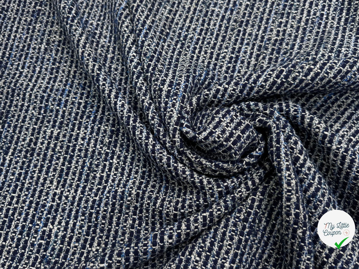 TWEED BLEU MARINE ET BLANC COTON ET LUREX - My Little Coupon