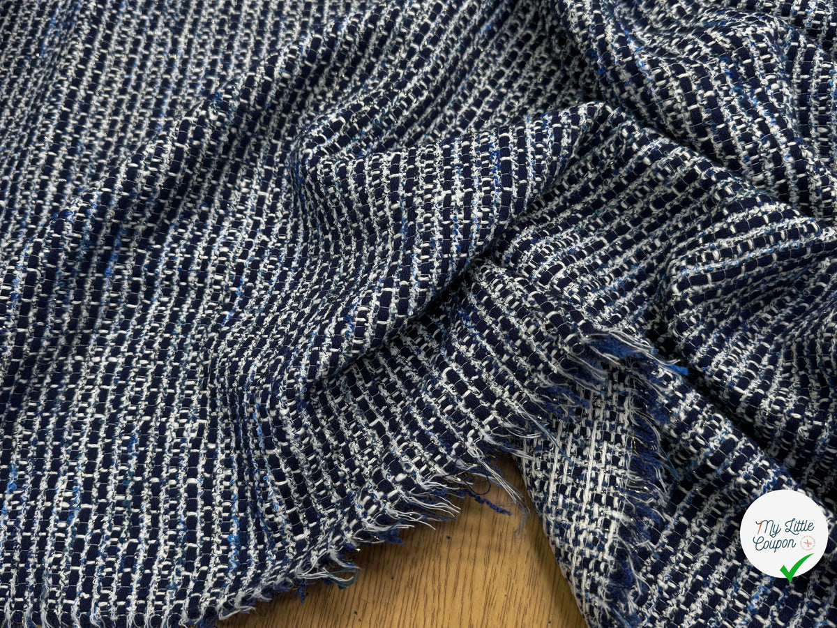 TWEED BLEU MARINE ET BLANC COTON ET LUREX - My Little Coupon