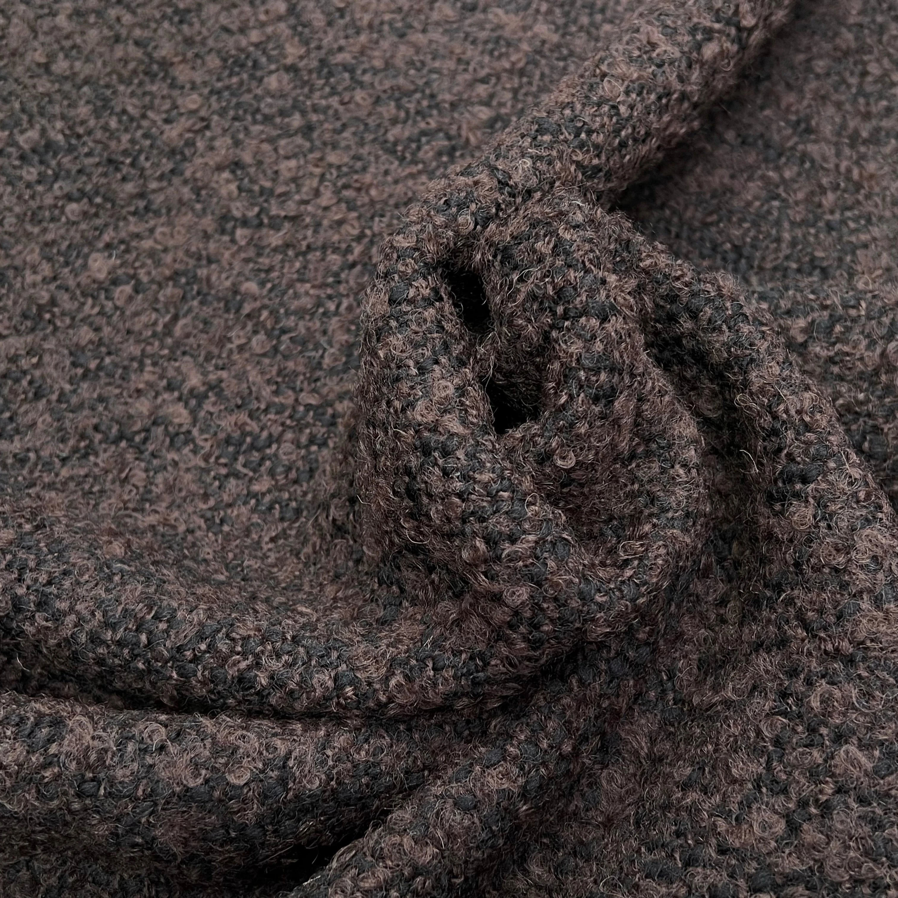 TWEED BOUCLETTE 100% LAINE MARRON - My Little Coupon