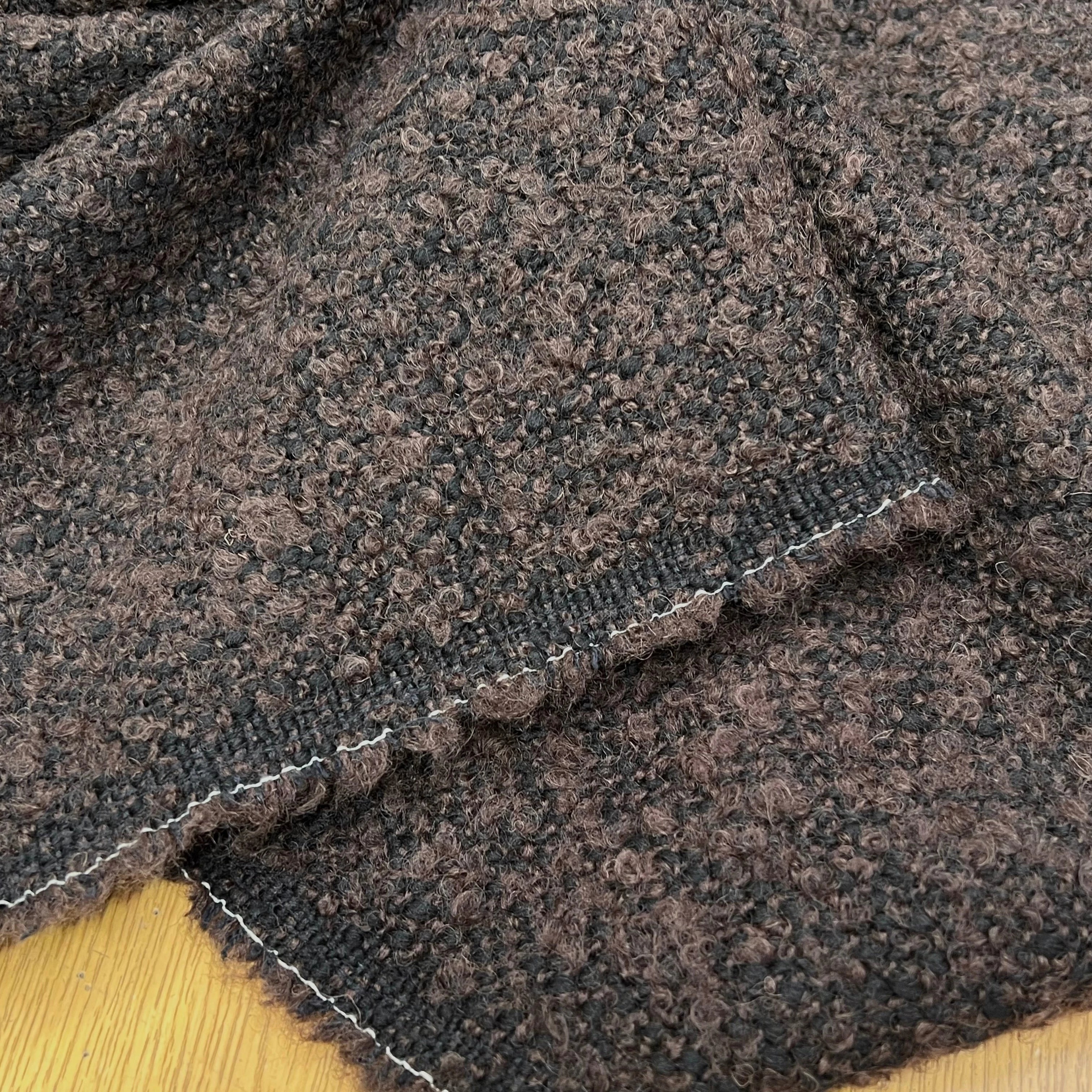 TWEED BOUCLETTE 100% LAINE MARRON - My Little Coupon