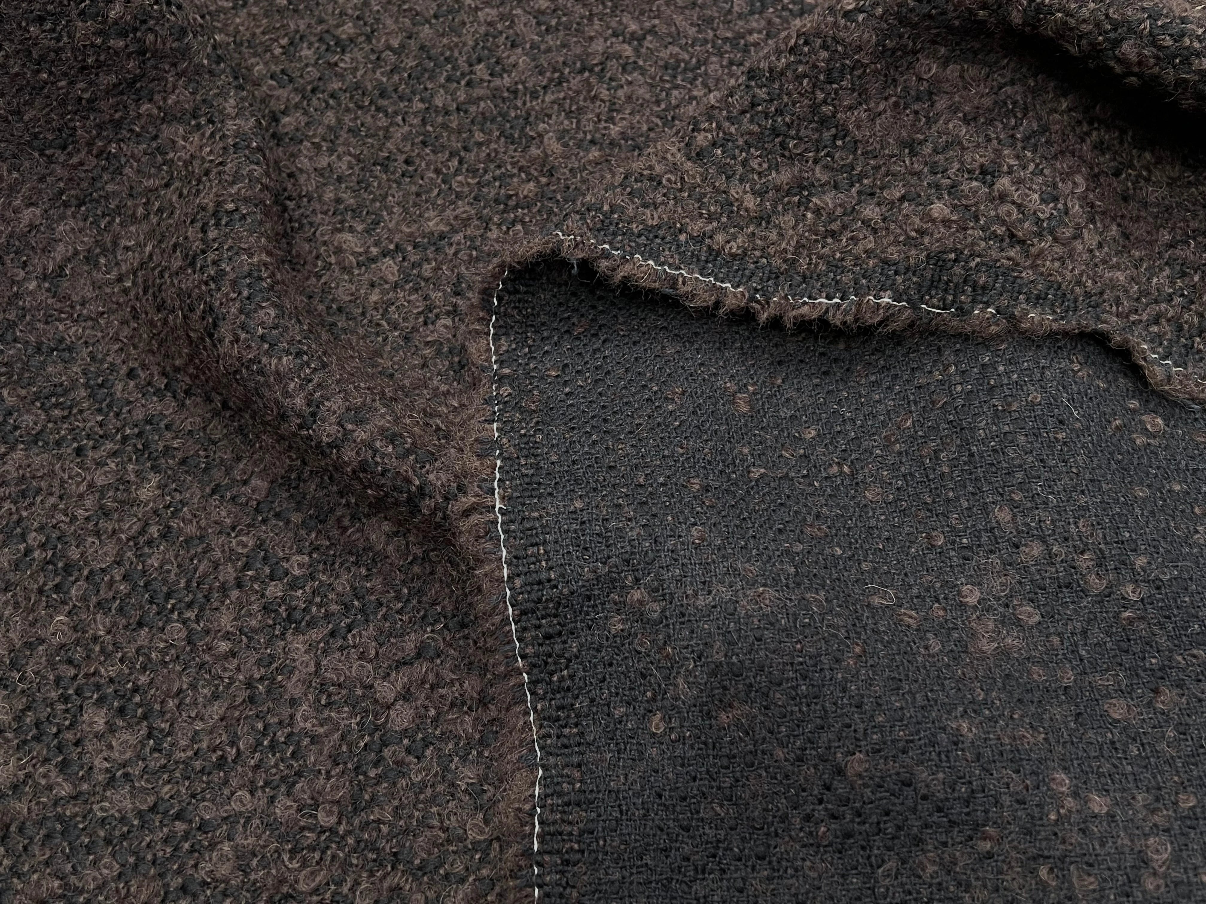 TWEED BOUCLETTE 100% LAINE MARRON - My Little Coupon