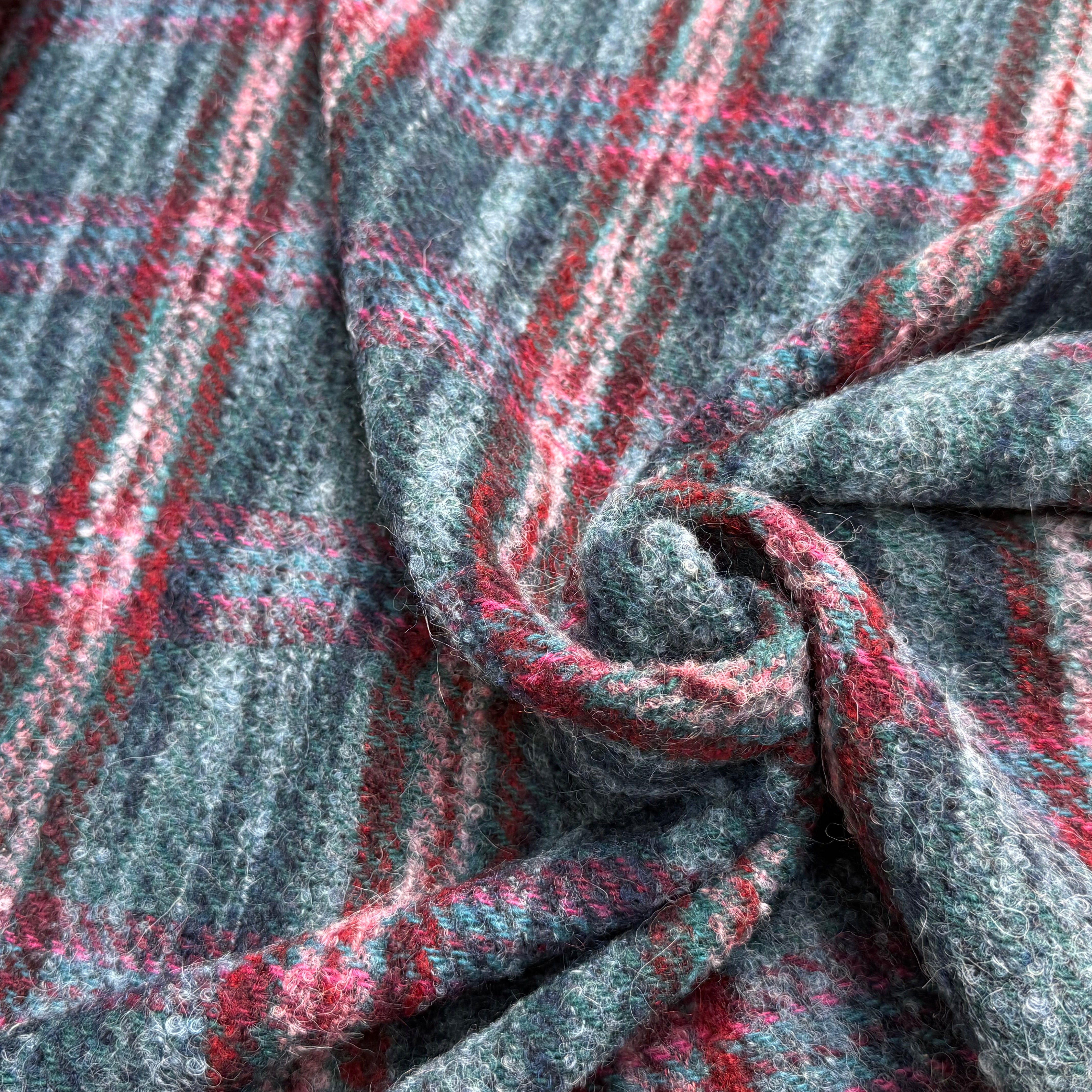TWEED BOUCLETTE 56% LAINE BLEU À CARREAUX GIOVIXEN - My Little Coupon