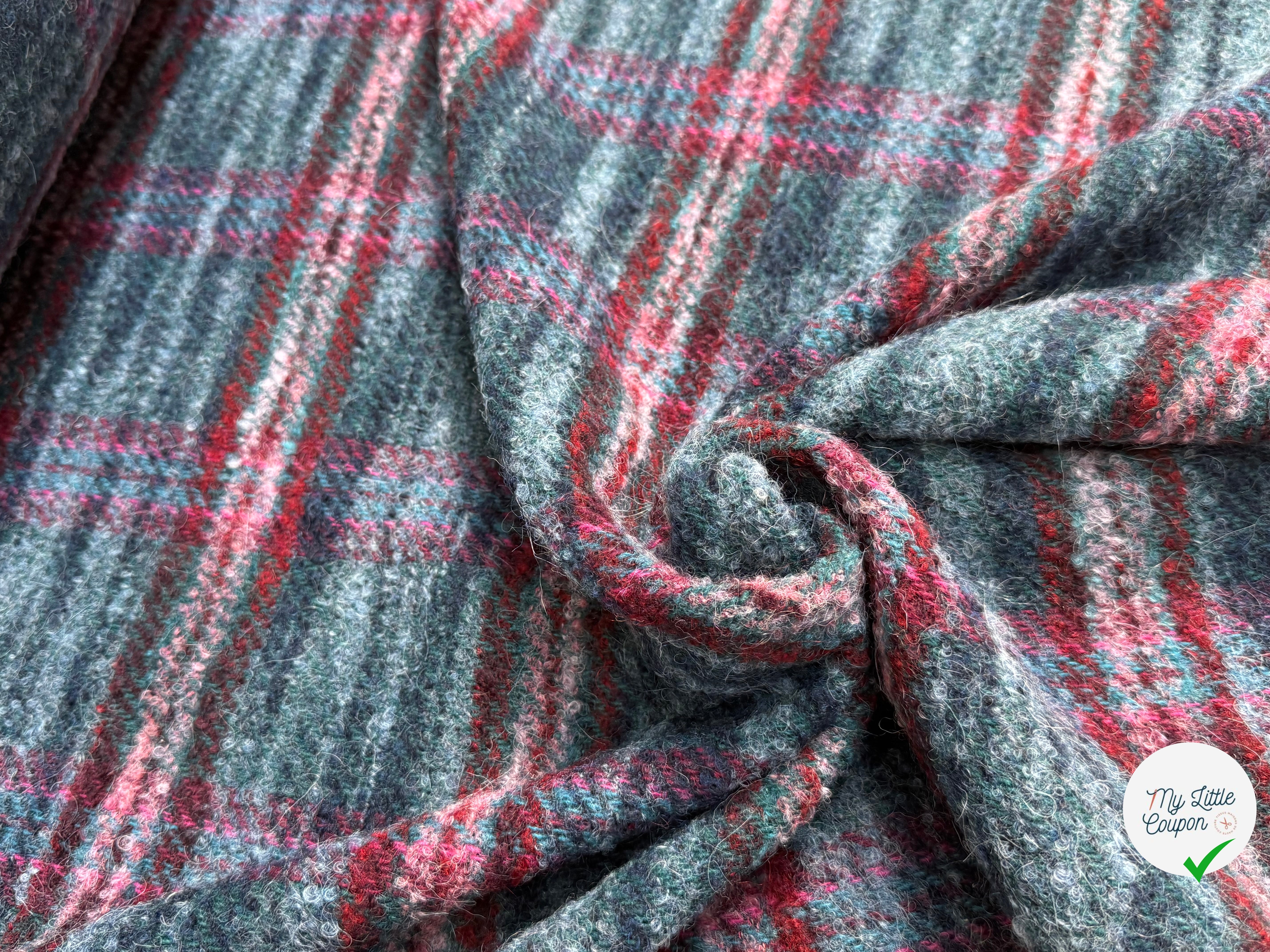 TWEED BOUCLETTE 56% LAINE BLEU À CARREAUX GIOVIXEN - My Little Coupon