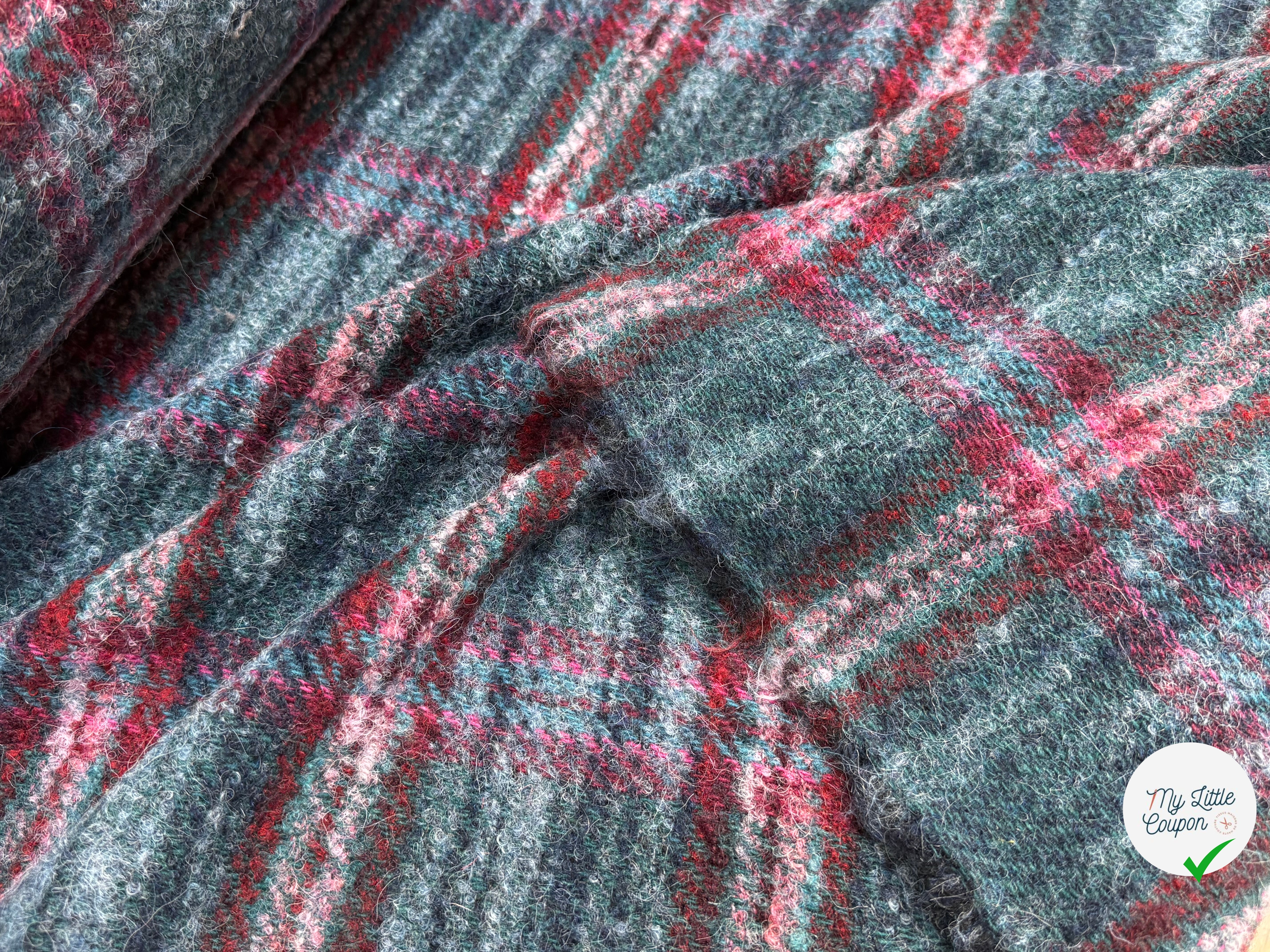 TWEED BOUCLETTE 56% LAINE BLEU À CARREAUX GIOVIXEN - My Little Coupon