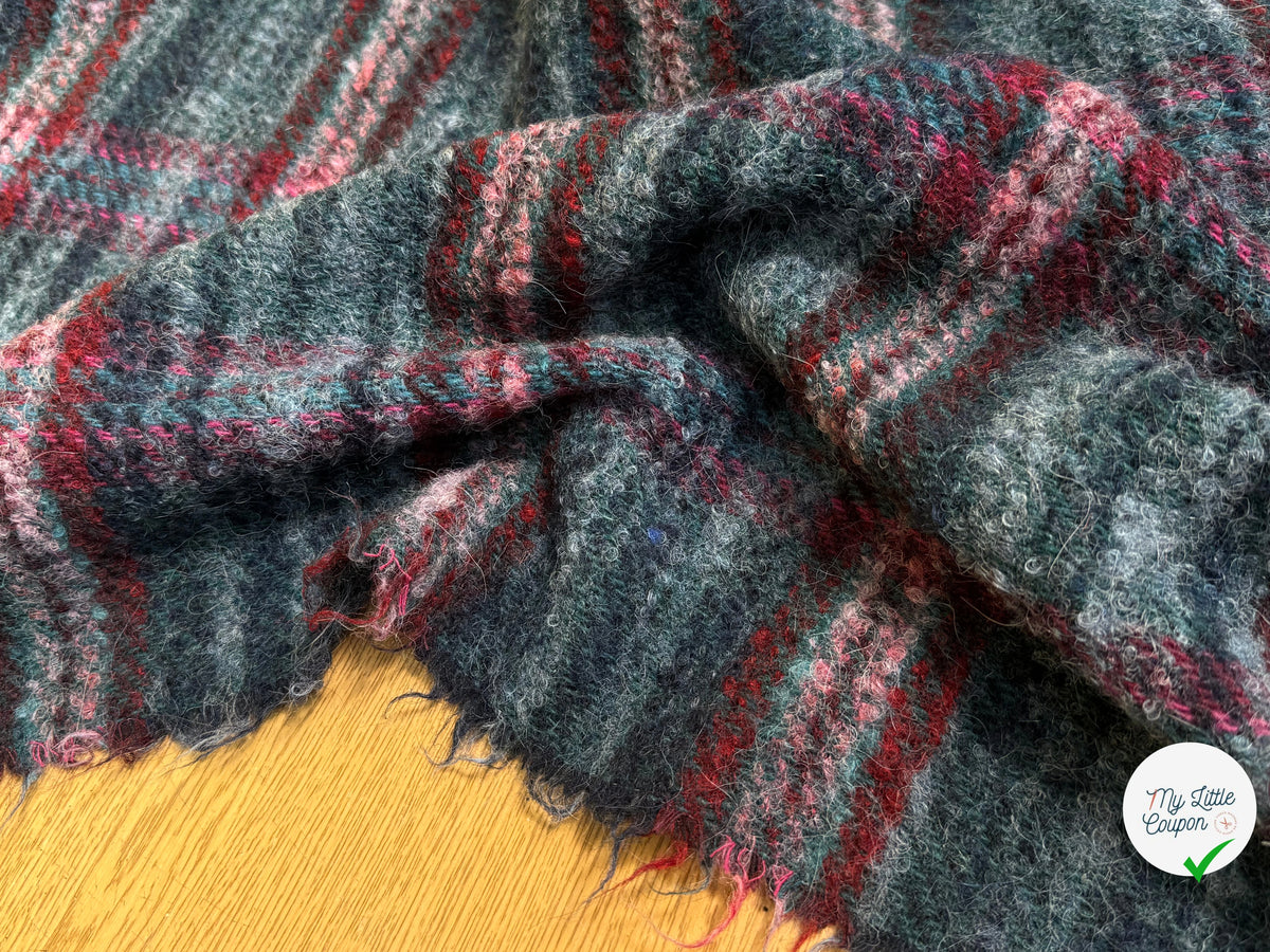 TWEED BOUCLETTE 56% LAINE BLEU À CARREAUX GIOVIXEN - My Little Coupon