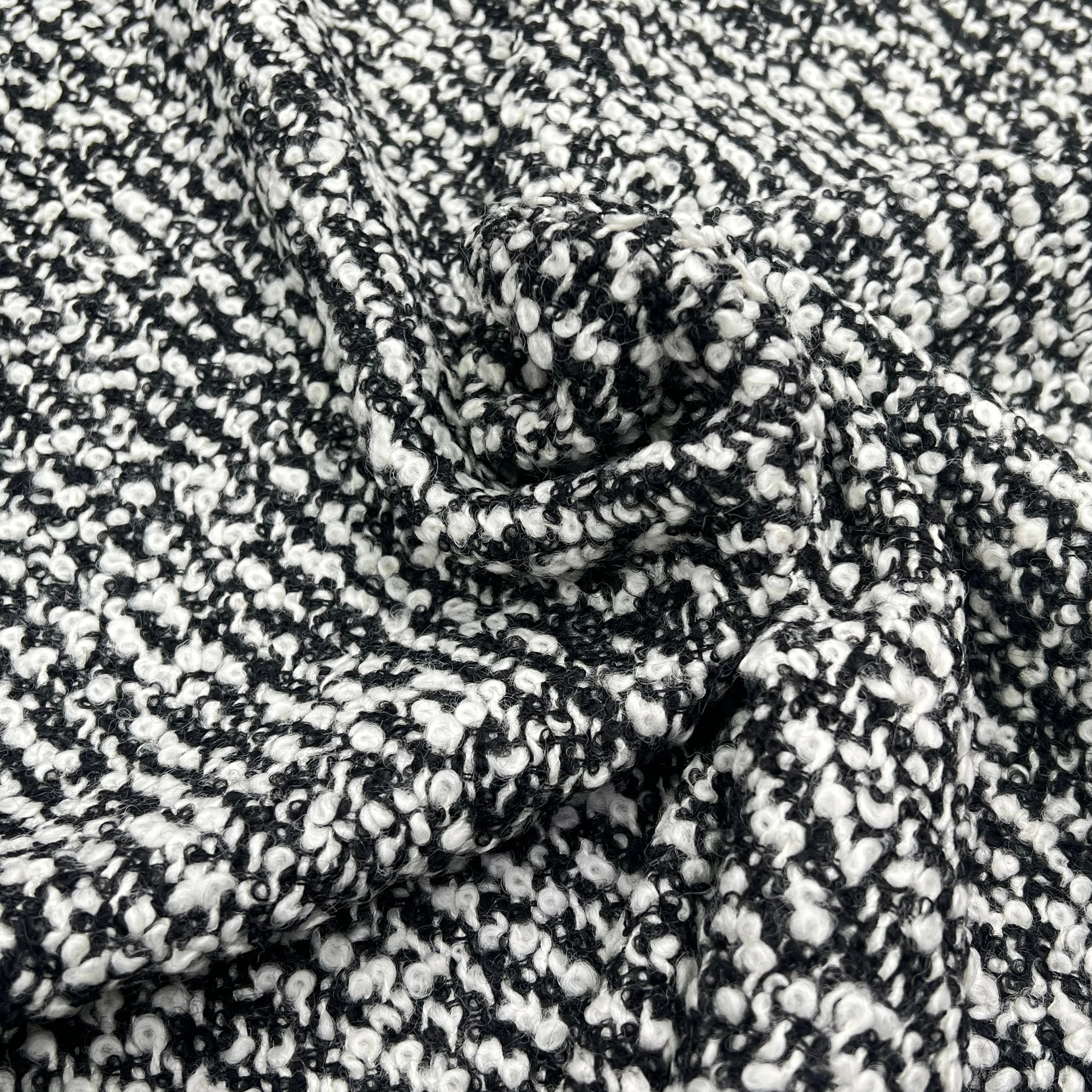 TWEED BOUCLETTE BLANC NOIR 100% LAINE - My Little Coupon