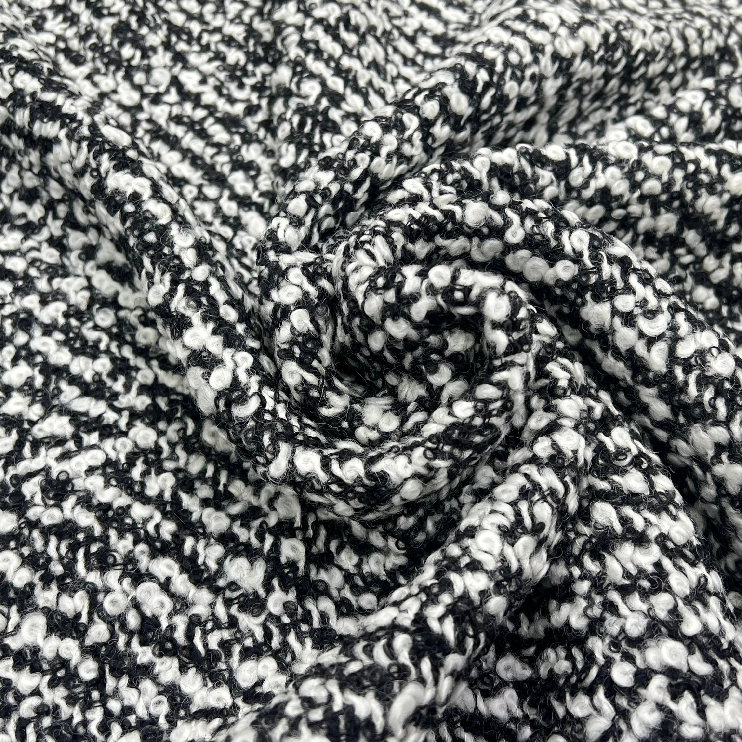 TWEED BOUCLETTE BLANC NOIR 100% LAINE - My Little Coupon