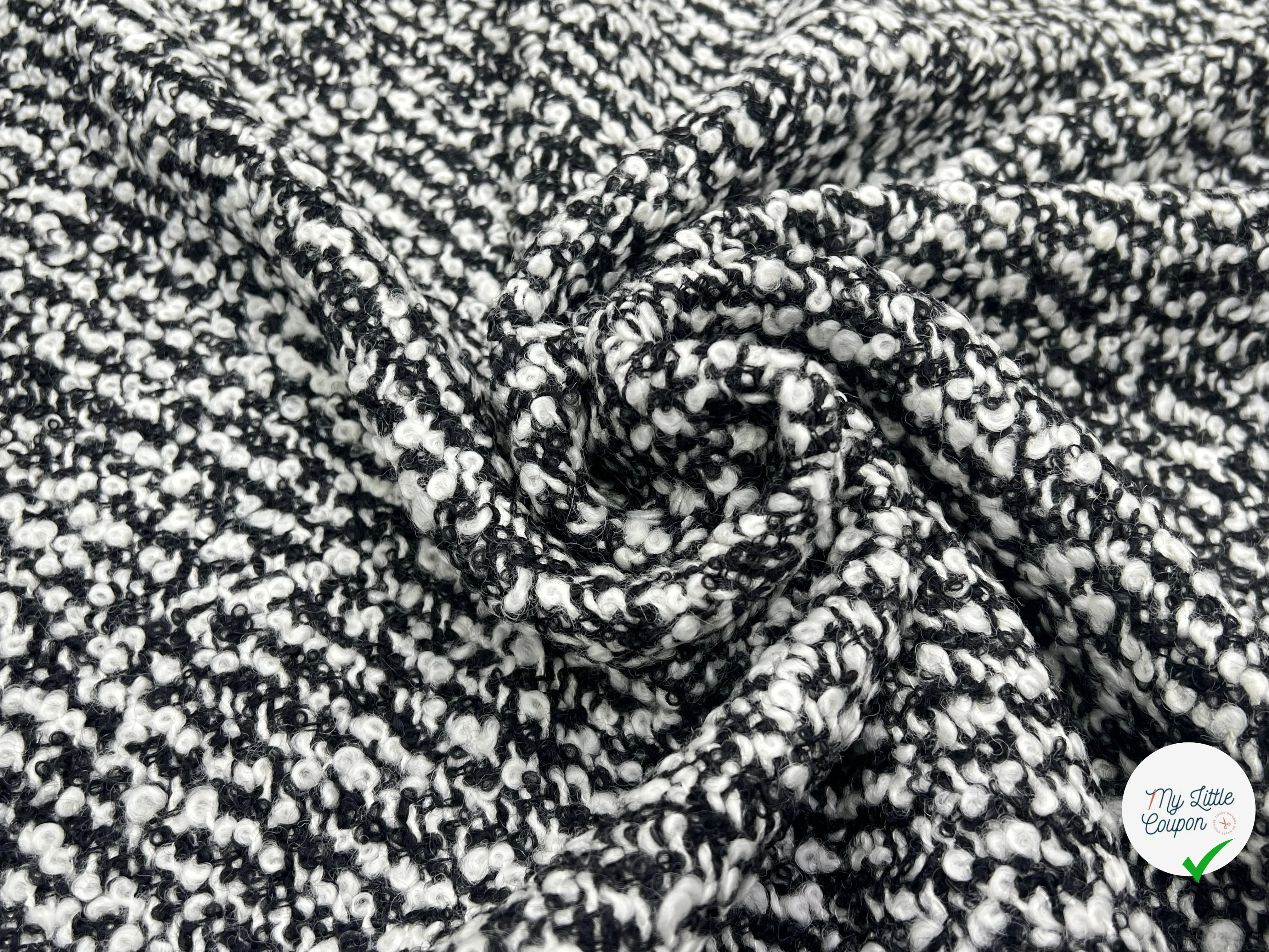 TWEED BOUCLETTE BLANC NOIR 100% LAINE - My Little Coupon