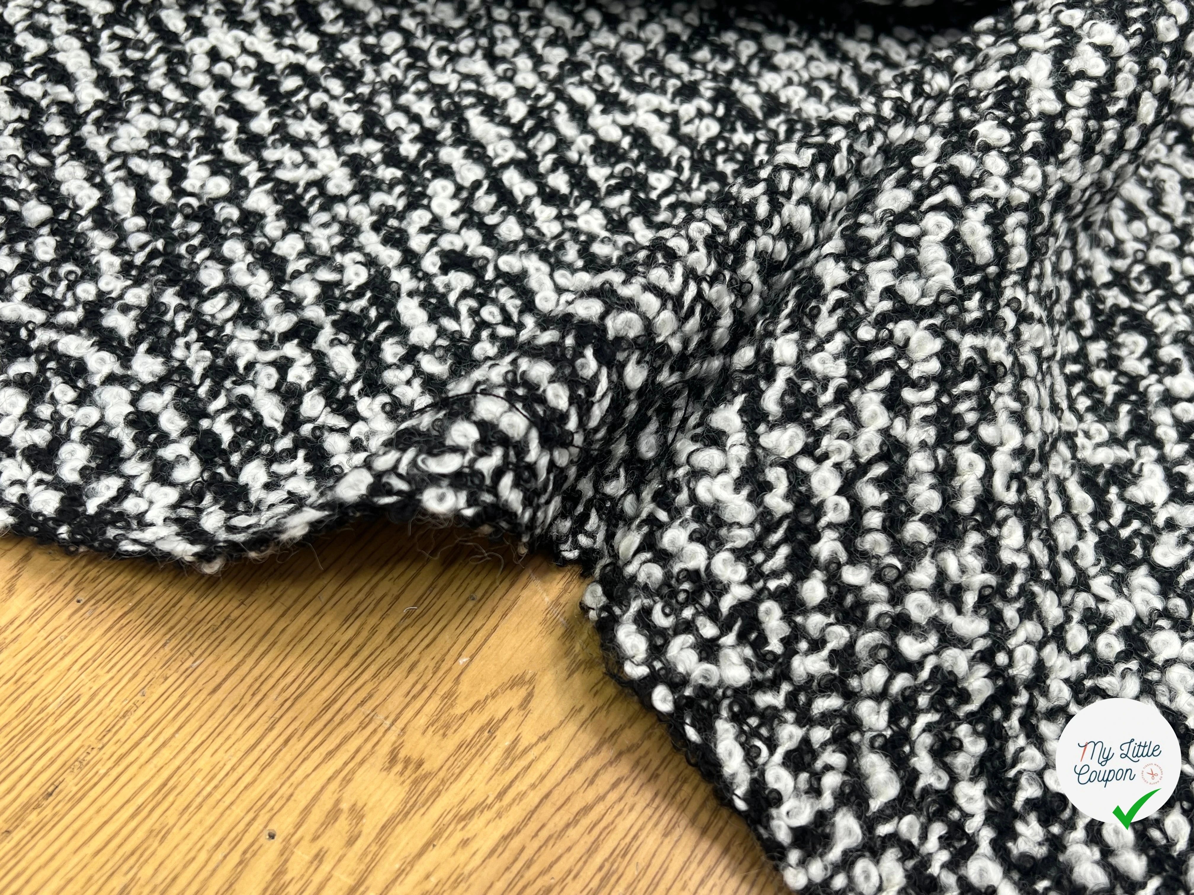 TWEED BOUCLETTE BLANC NOIR 100% LAINE - My Little Coupon