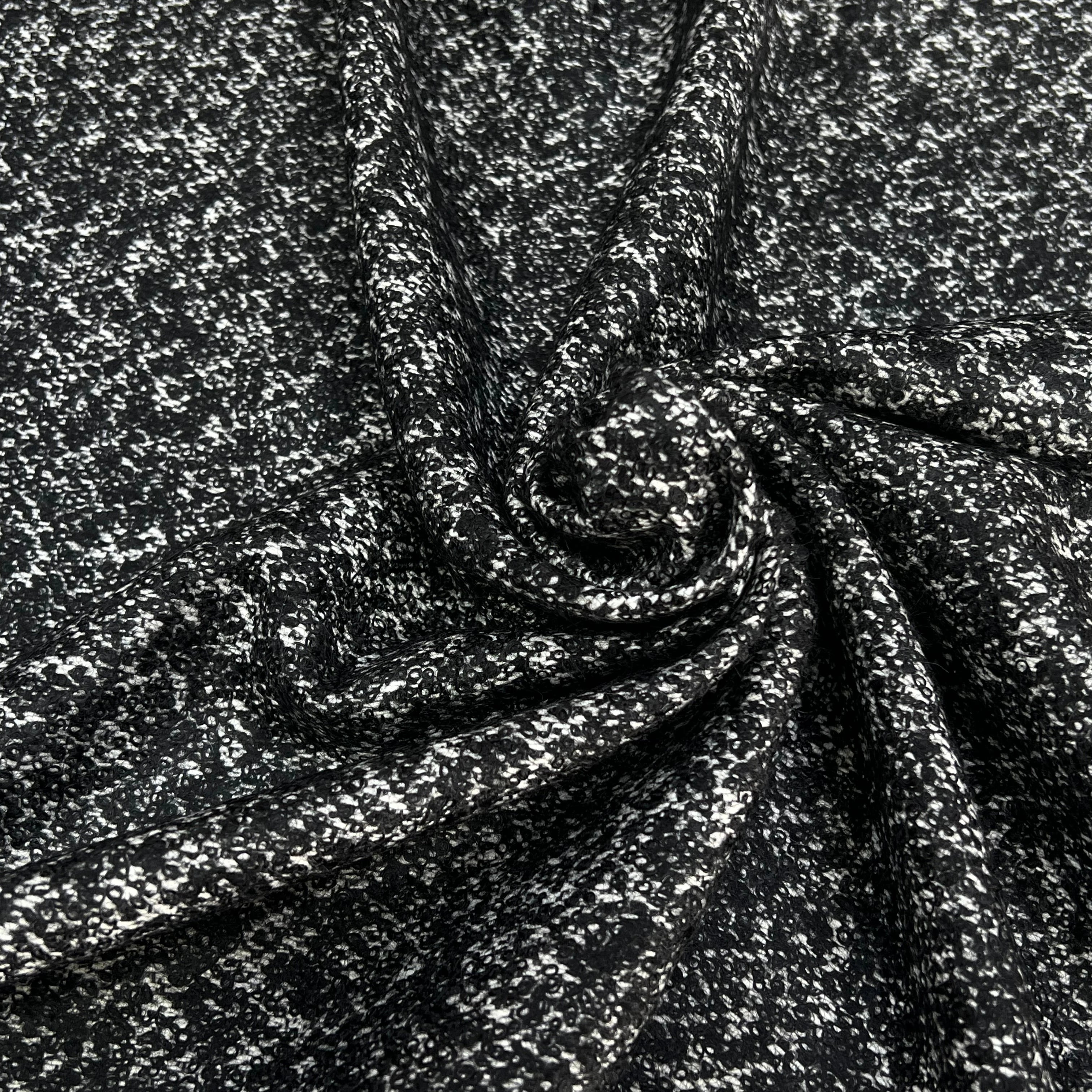 TWEED BOUCLETTE CHINÉ BLANC NOIR 100% LAINE - My Little Coupon