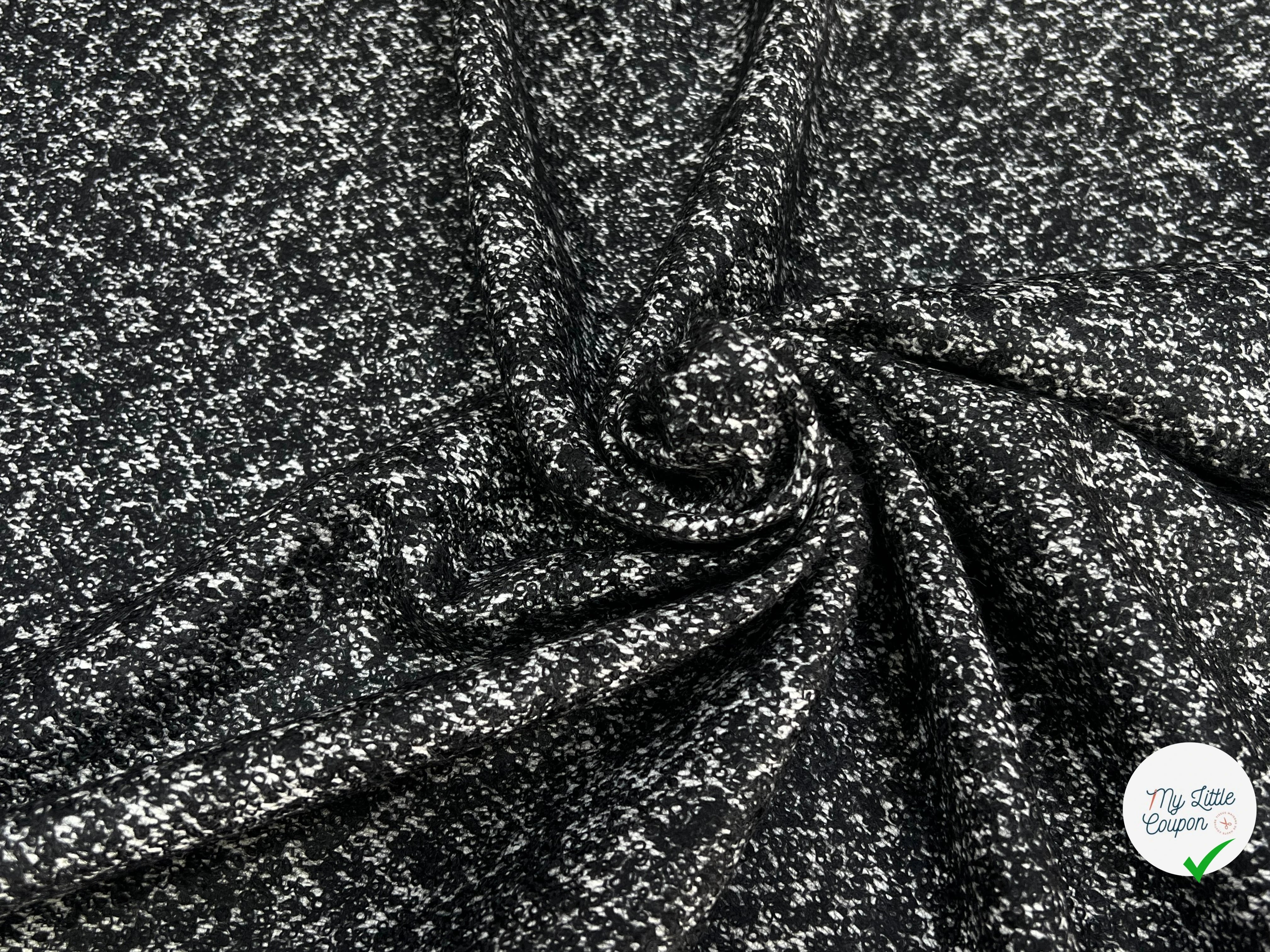 TWEED BOUCLETTE CHINÉ BLANC NOIR 100% LAINE - My Little Coupon