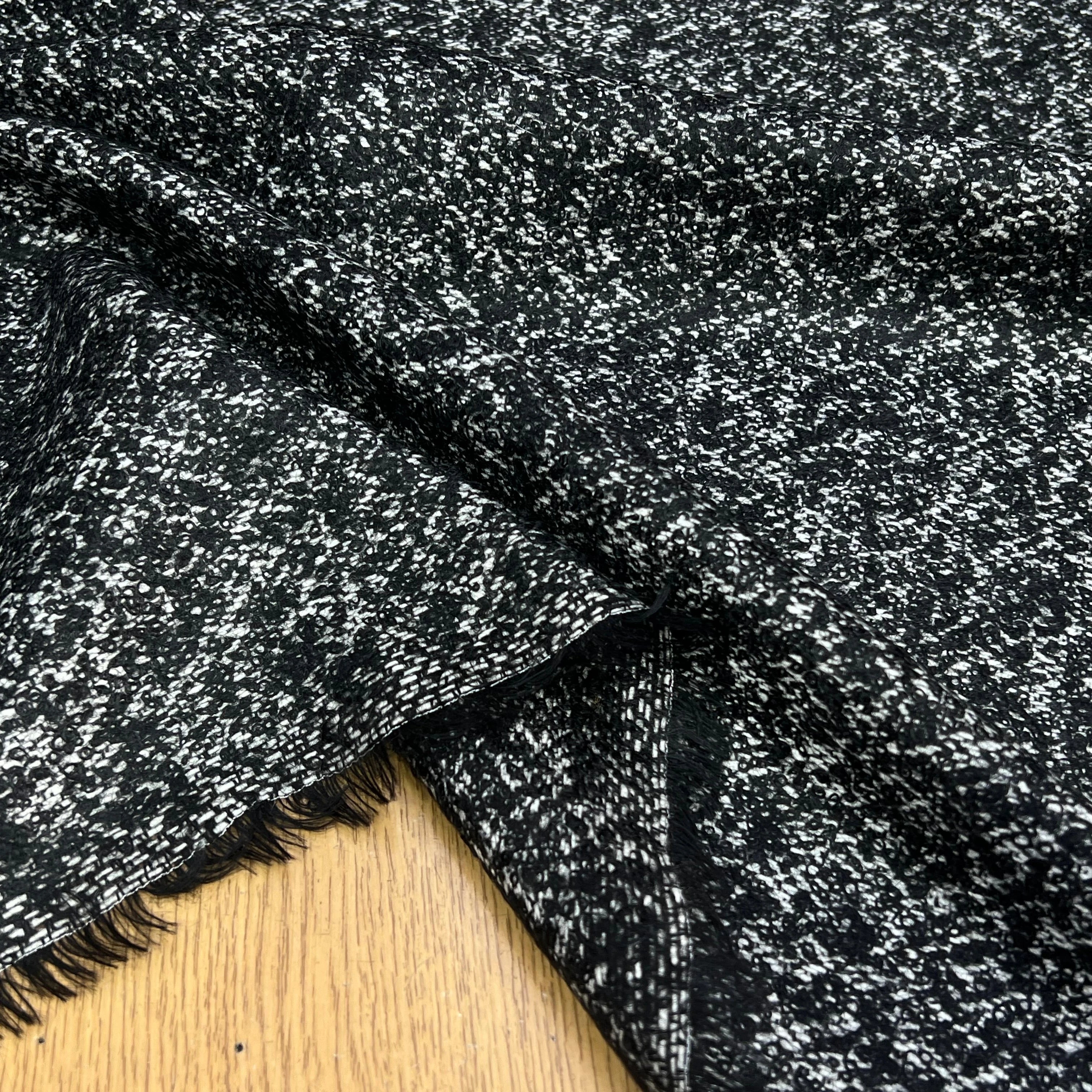 TWEED BOUCLETTE CHINÉ BLANC NOIR 100% LAINE - My Little Coupon
