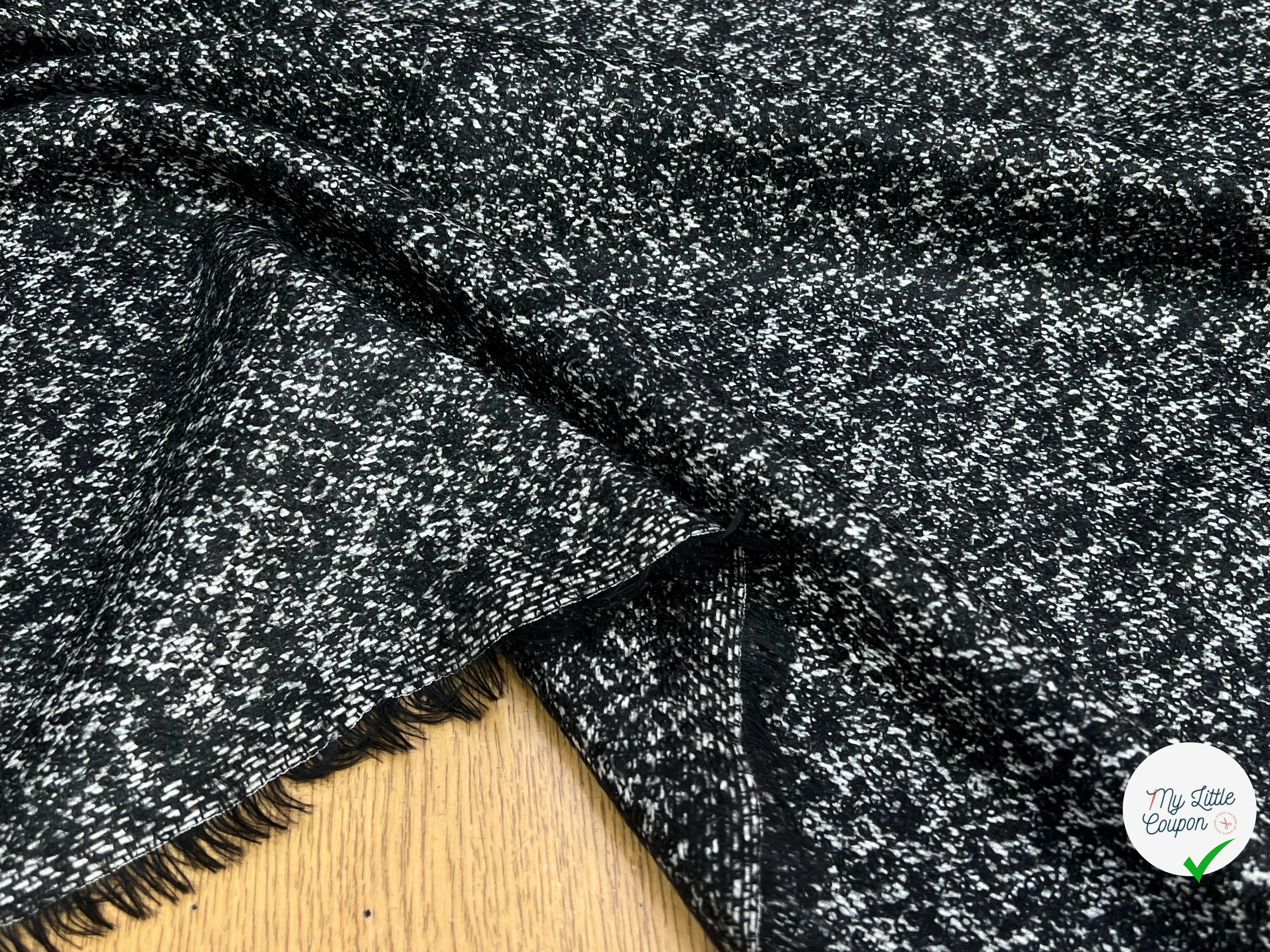 TWEED BOUCLETTE CHINÉ BLANC NOIR 100% LAINE - My Little Coupon