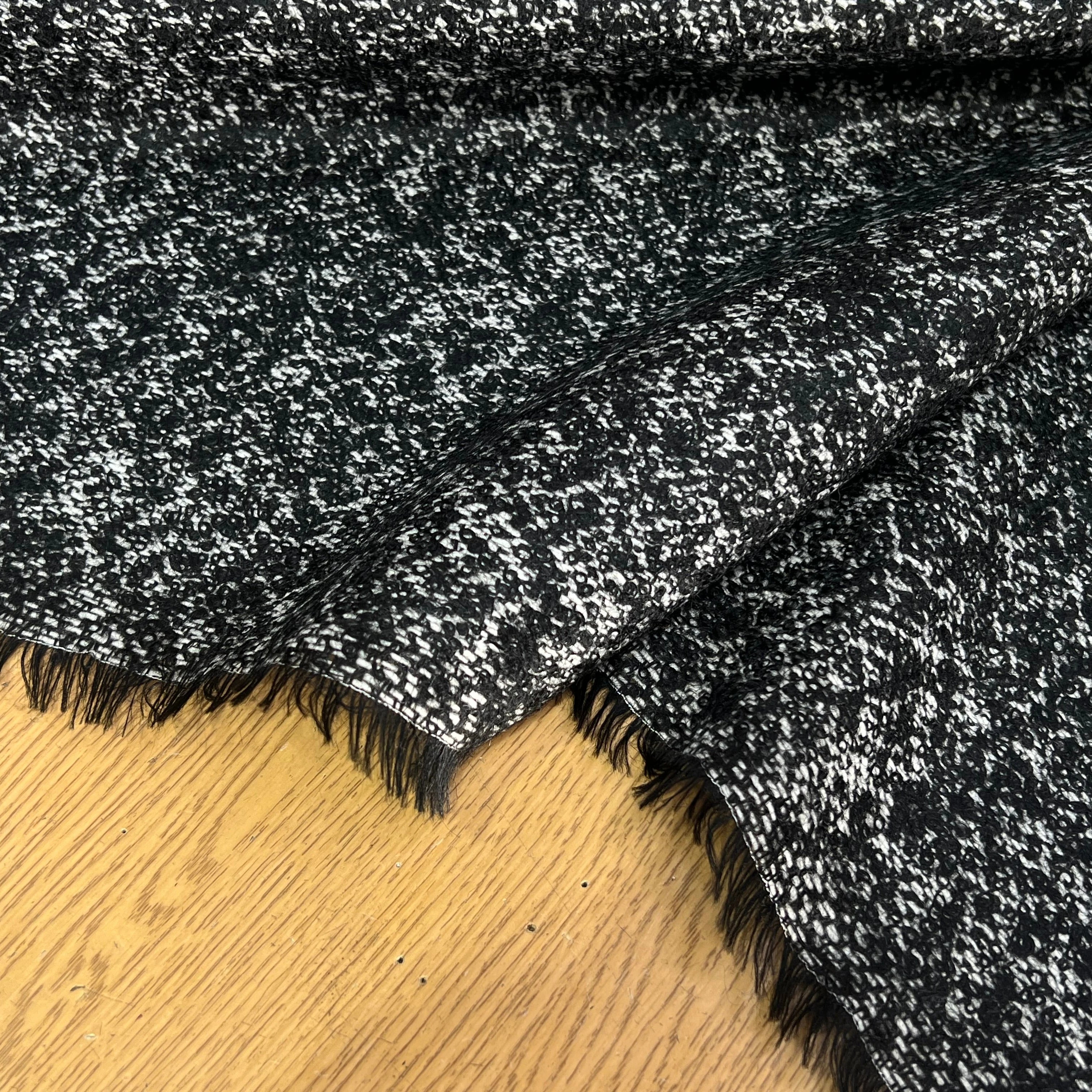 TWEED BOUCLETTE CHINÉ BLANC NOIR 100% LAINE - My Little Coupon