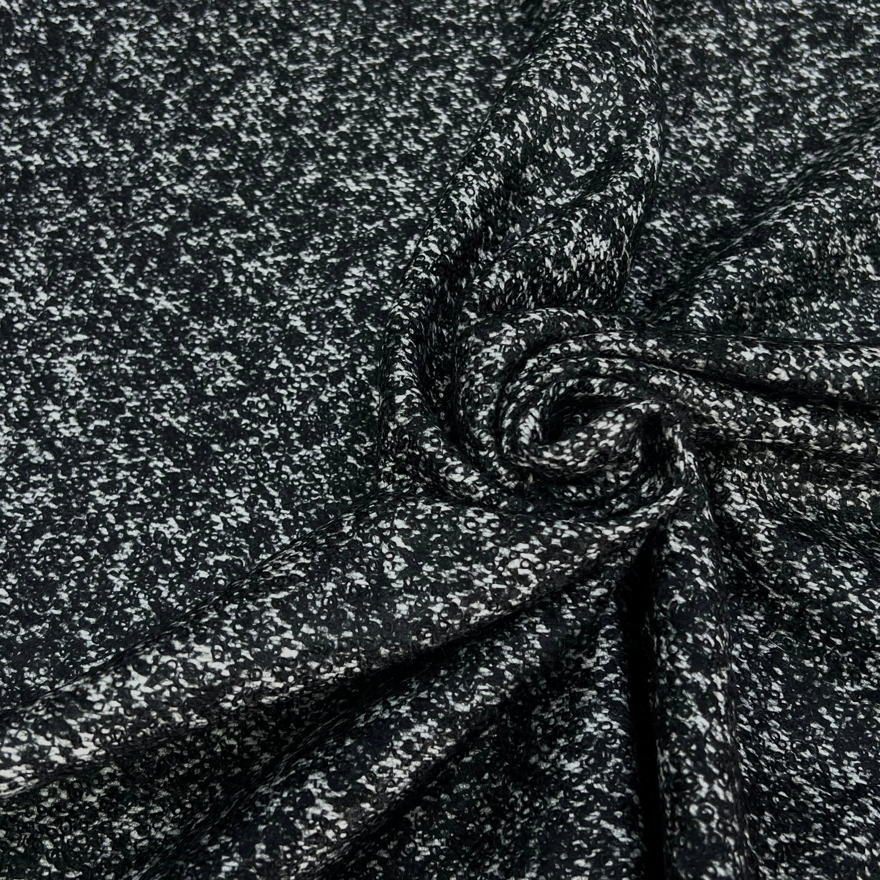 TWEED BOUCLETTE CHINÉ BLANC NOIR 100% LAINE - My Little Coupon