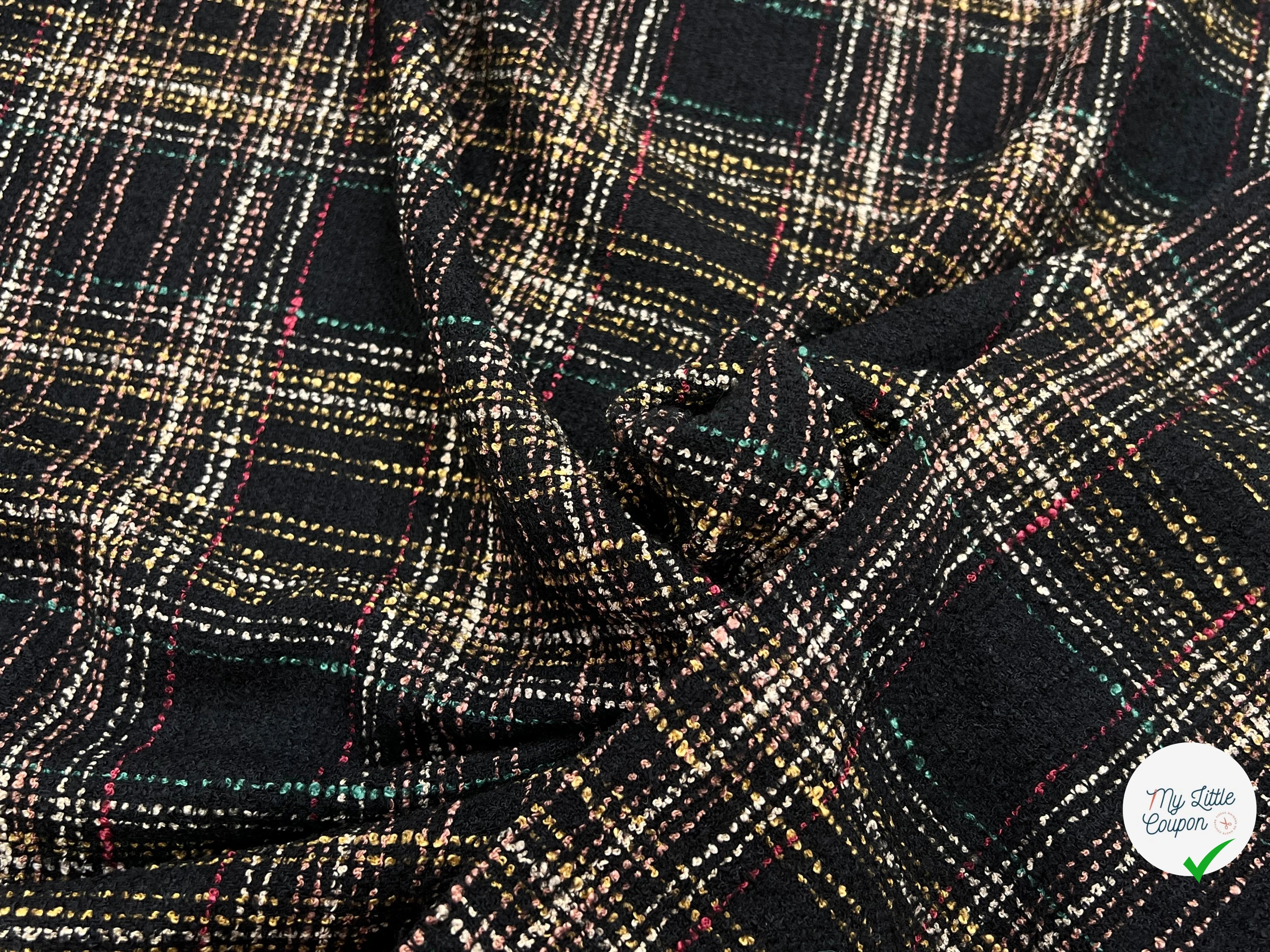 TWEED BOUCLETTE NOIR AVEC CARREAUX COLORÉS - My Little Coupon