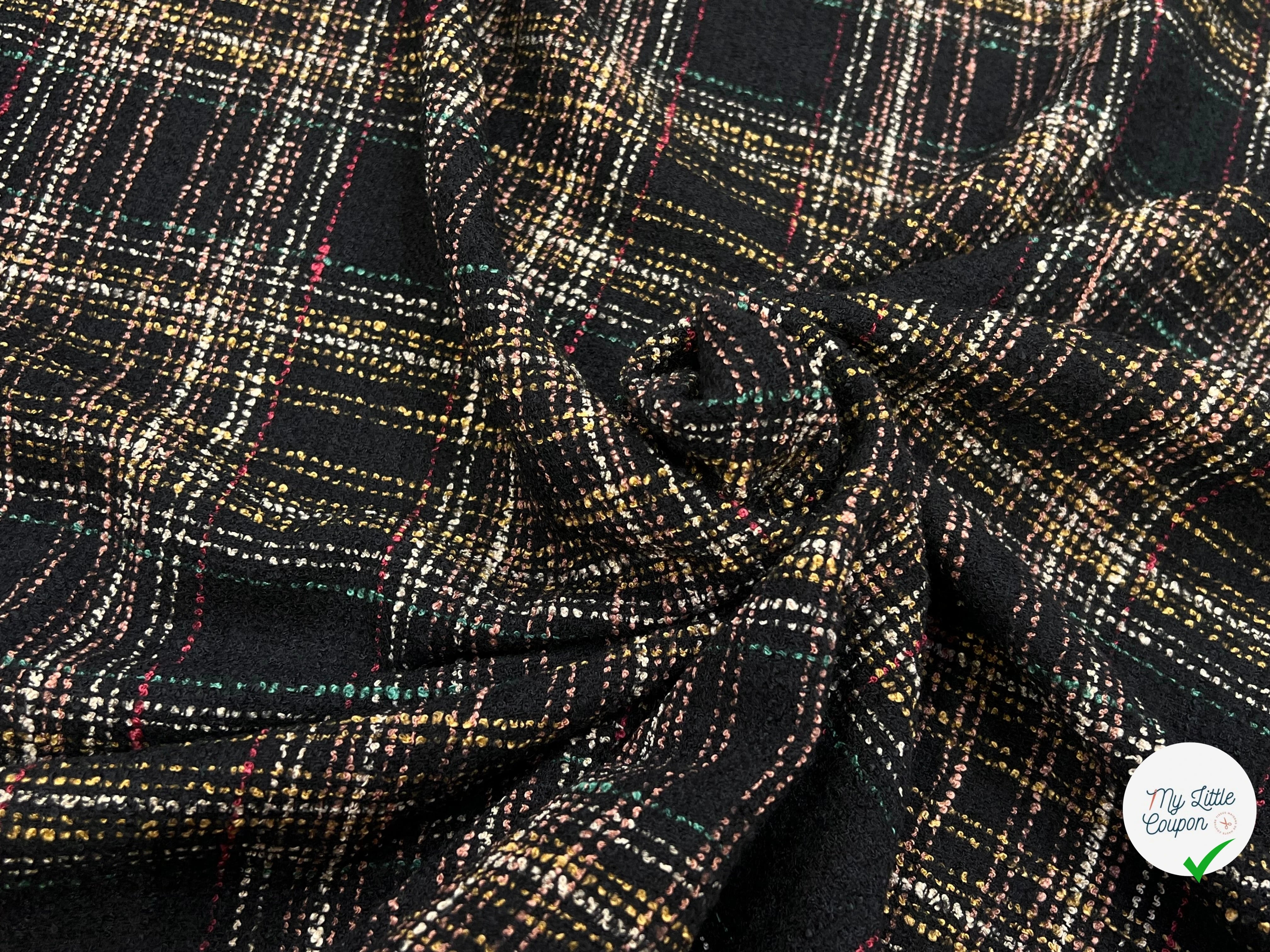 TWEED BOUCLETTE NOIR AVEC CARREAUX COLORÉS - My Little Coupon