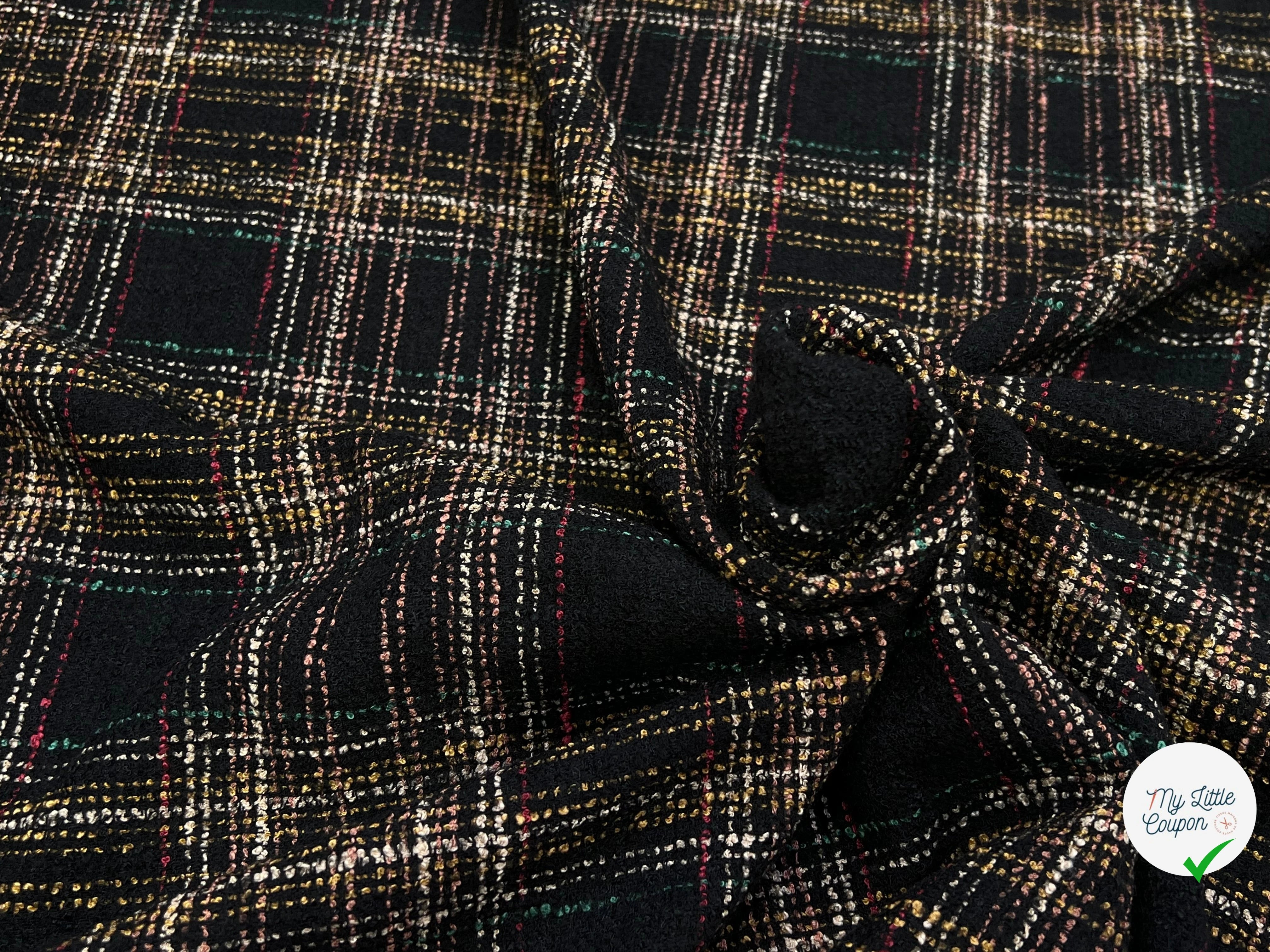 TWEED BOUCLETTE NOIR AVEC CARREAUX COLORÉS - My Little Coupon