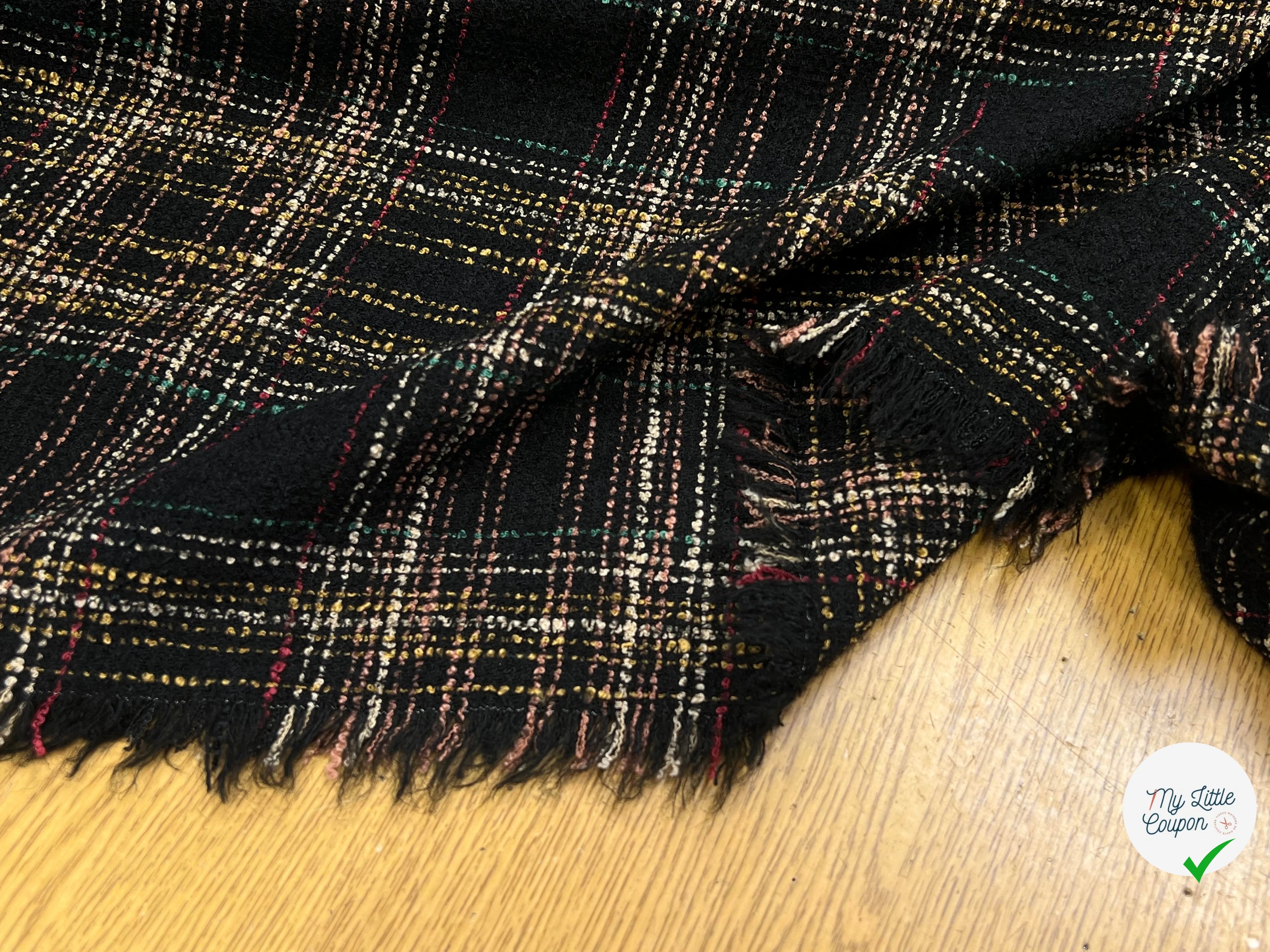 TWEED BOUCLETTE NOIR AVEC CARREAUX COLORÉS - My Little Coupon