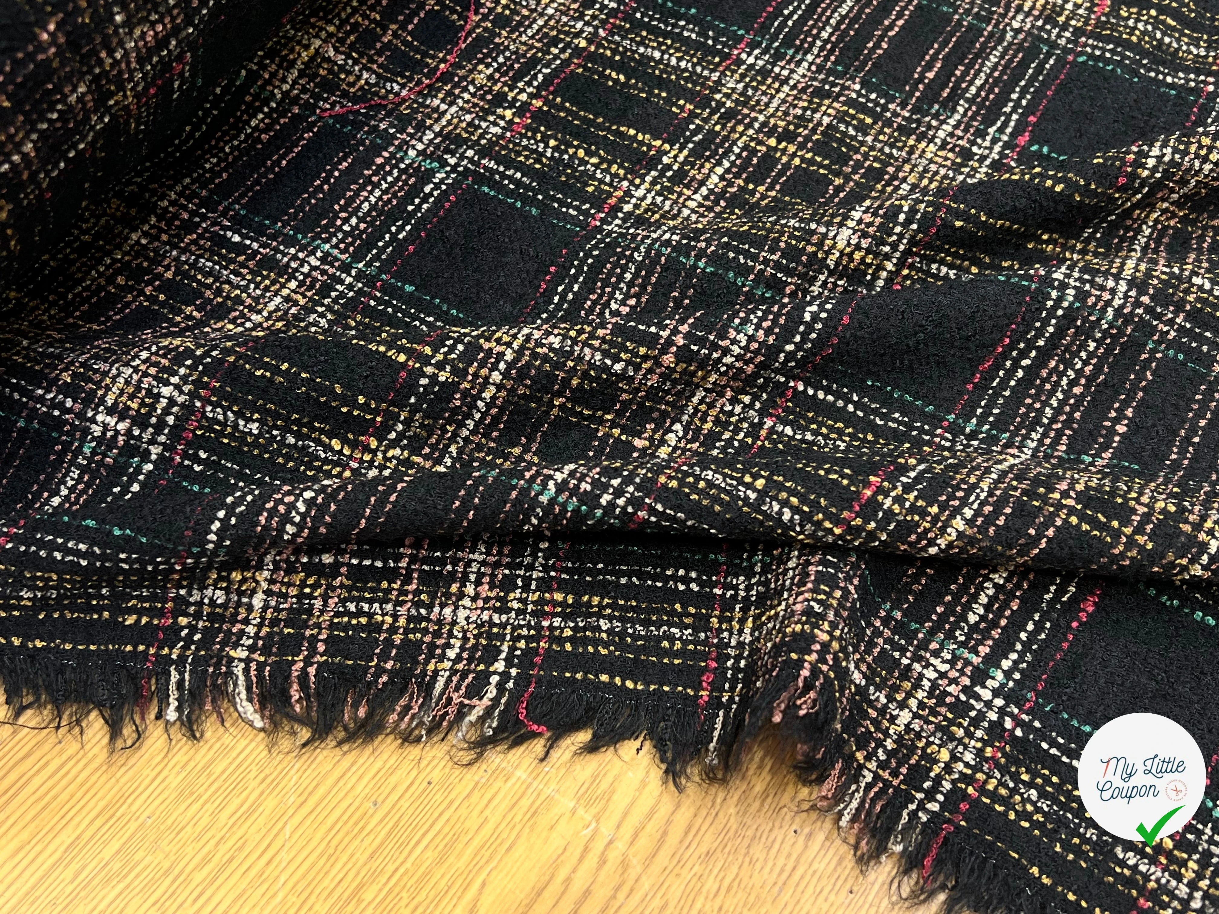 TWEED BOUCLETTE NOIR AVEC CARREAUX COLORÉS - My Little Coupon