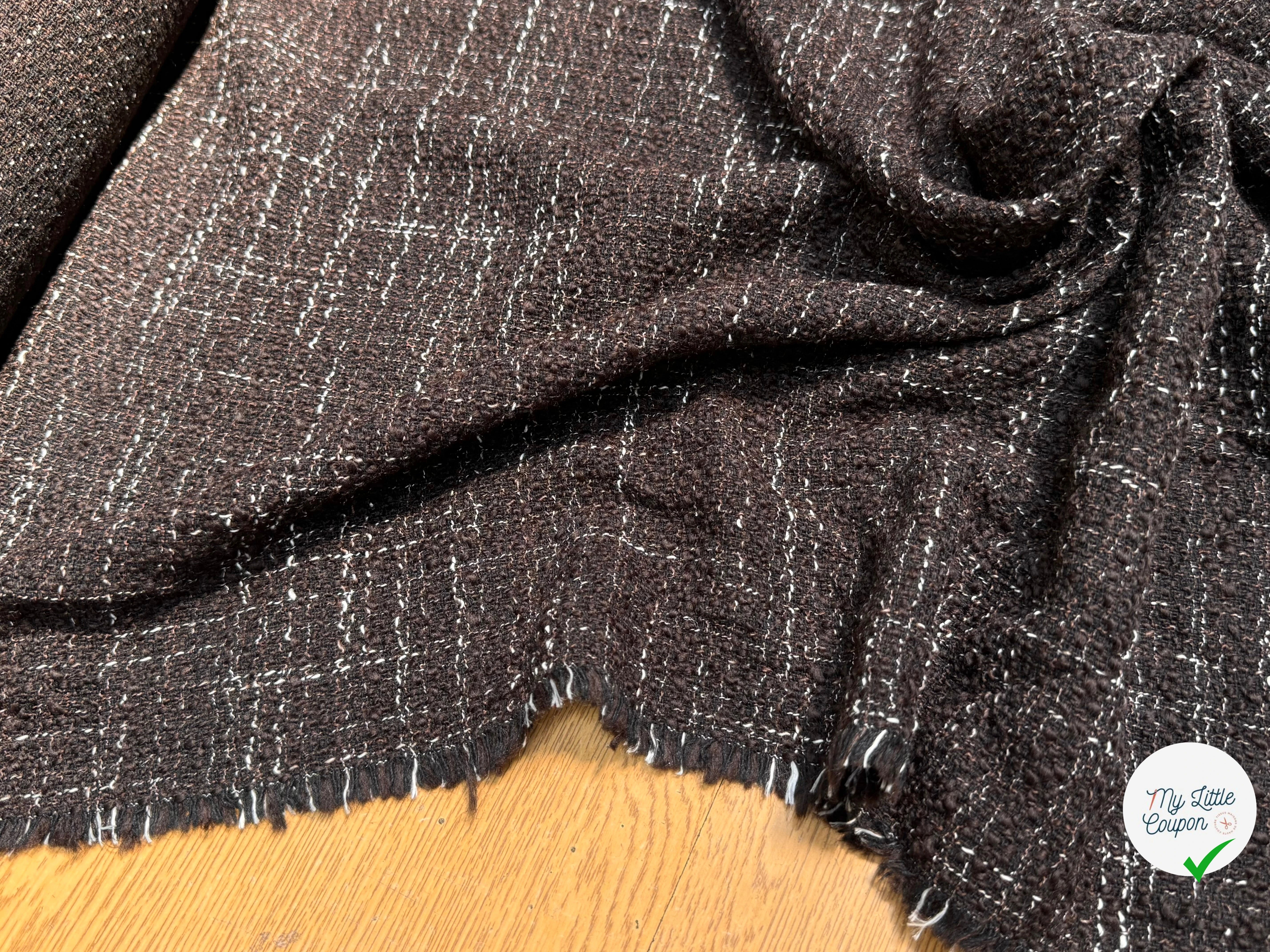 TWEED BOUCLETTE POLYLAINE MARRON NOIR - My Little Coupon