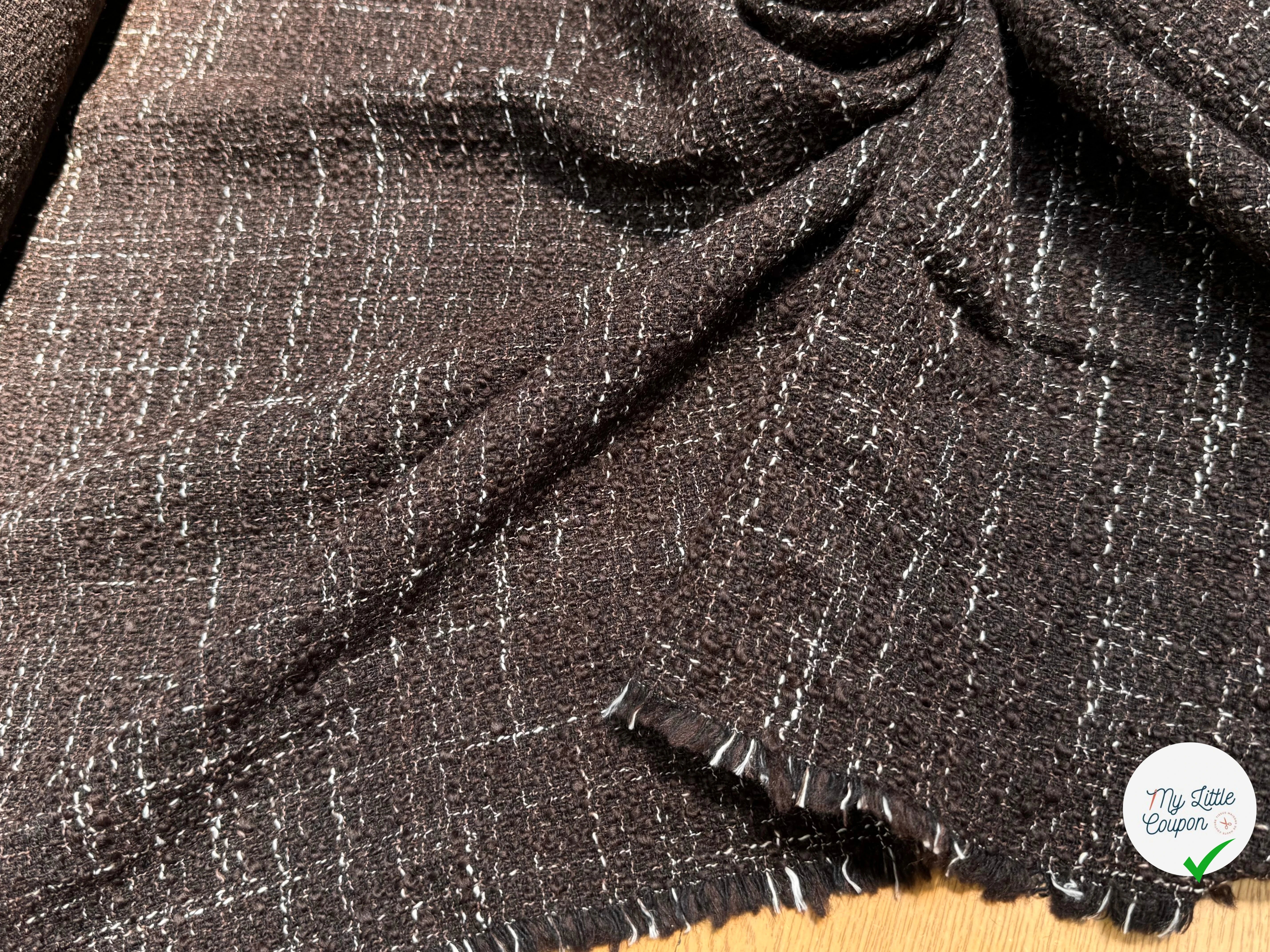 TWEED BOUCLETTE POLYLAINE MARRON NOIR - My Little Coupon
