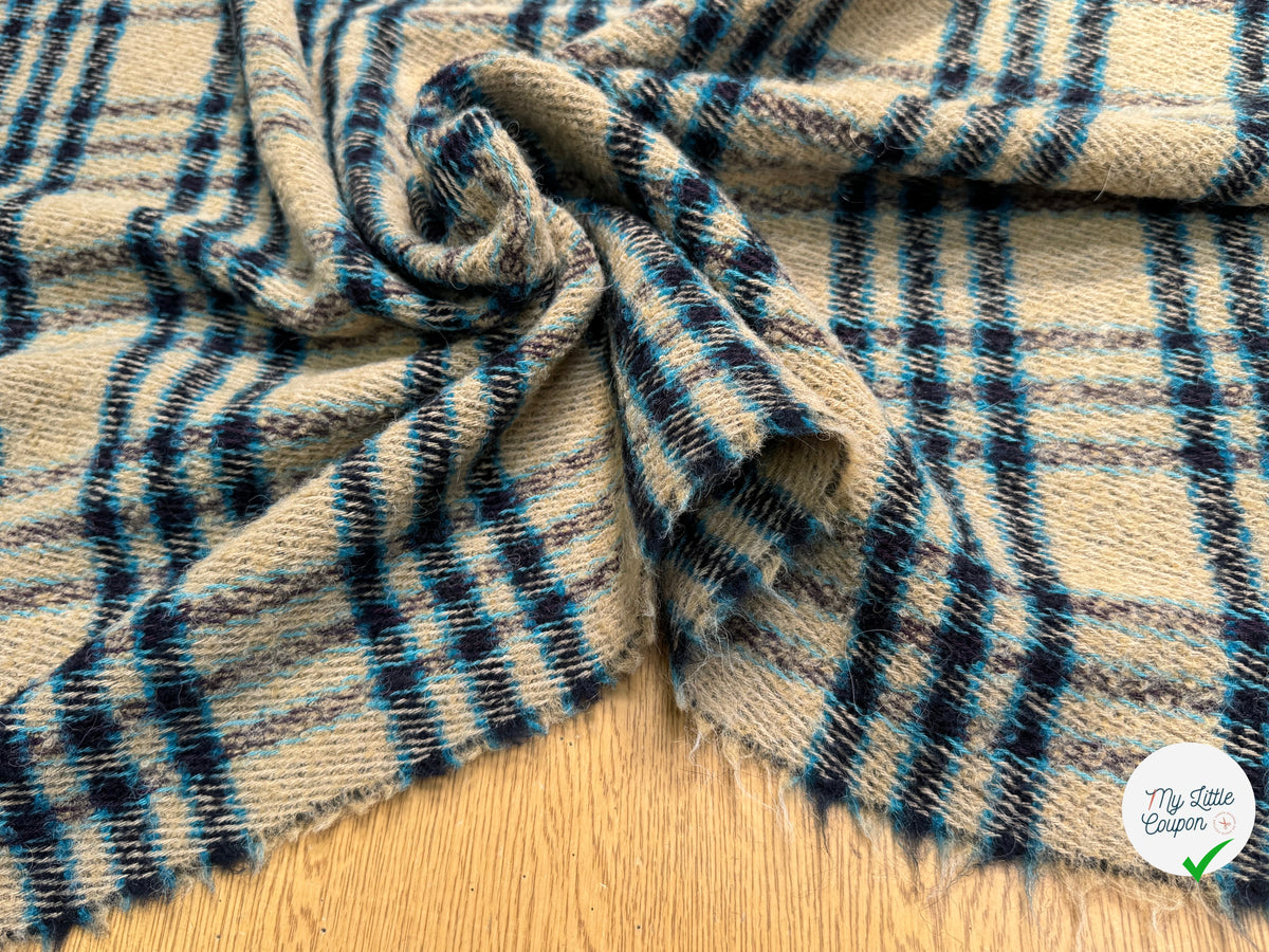 TWEED BOUCLETTE POLYLAINE SERGÉ 10% LAINE ALPAGA BEIGE - My Little Coupon