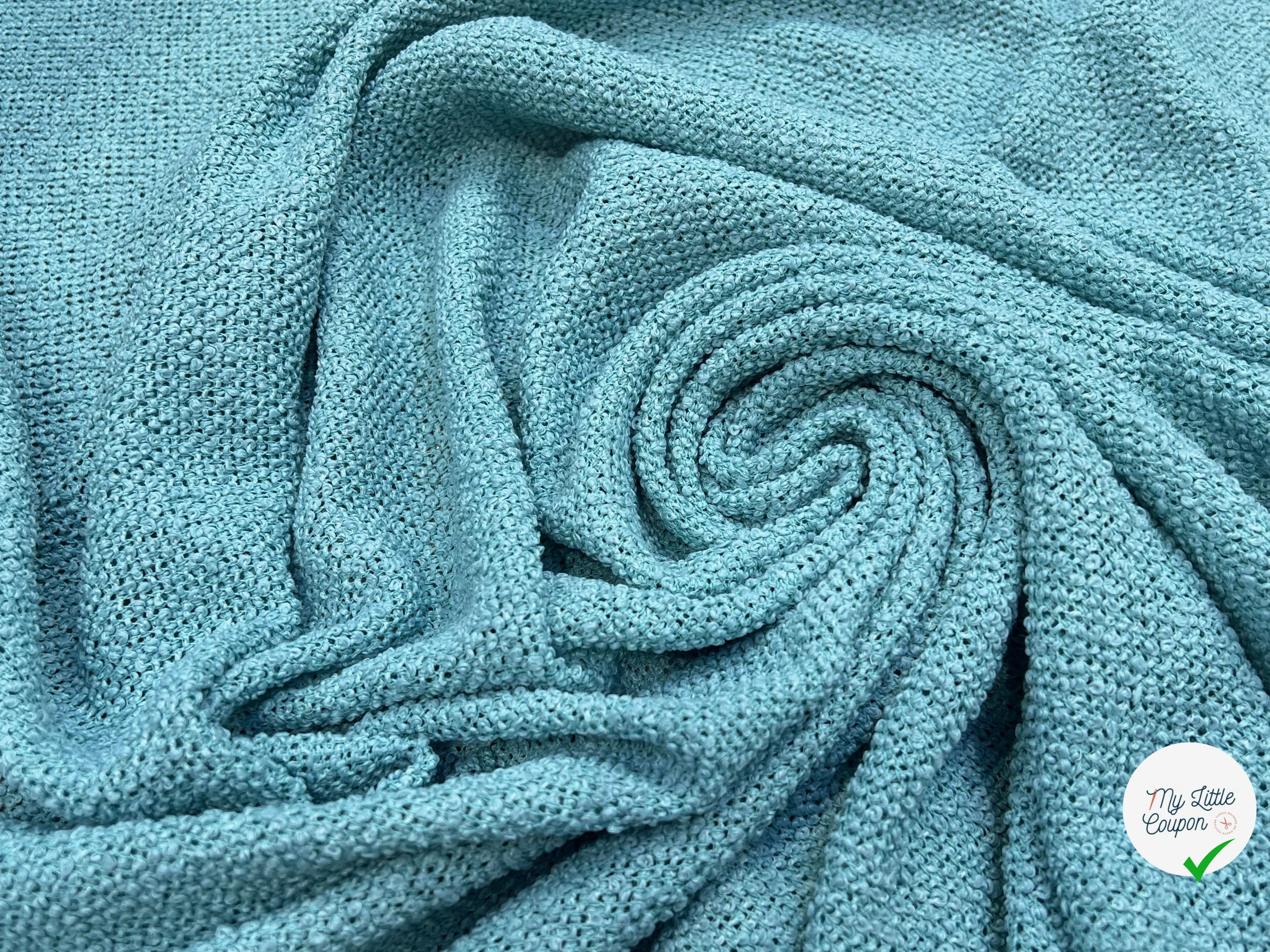 TWEED BOUCLETTE TURQUOISE 100% COTON - My Little Coupon