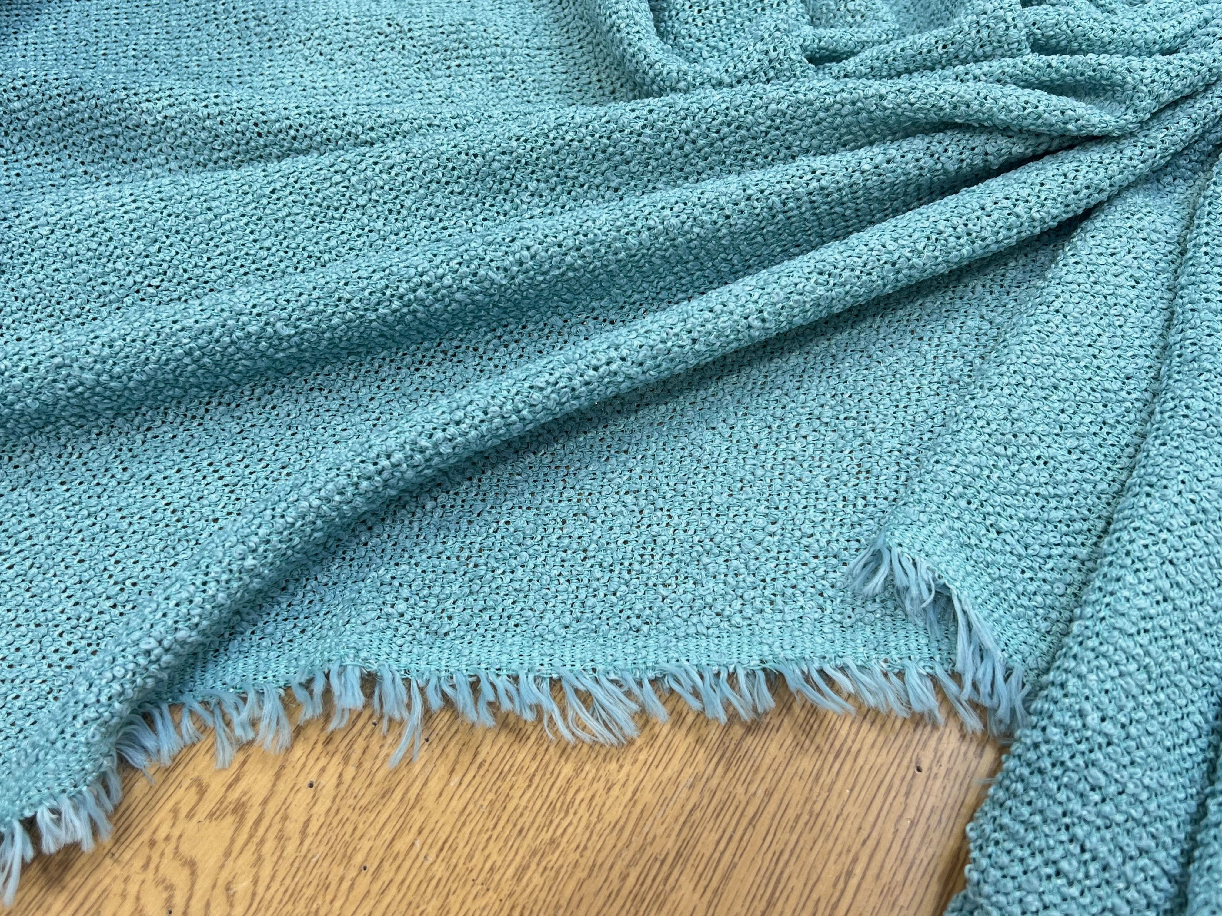 TWEED BOUCLETTE TURQUOISE 100% COTON - My Little Coupon