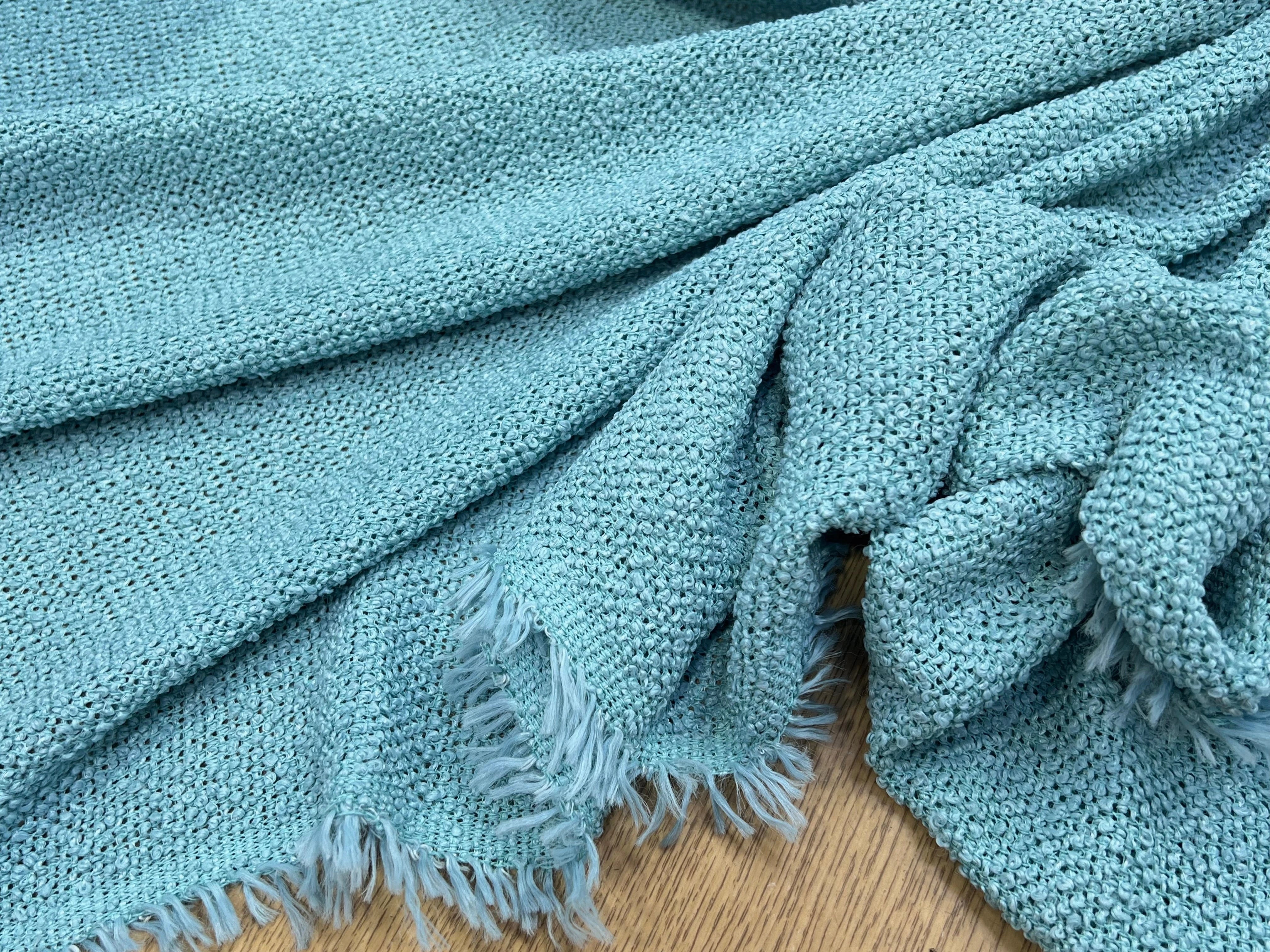 TWEED BOUCLETTE TURQUOISE 100% COTON - My Little Coupon