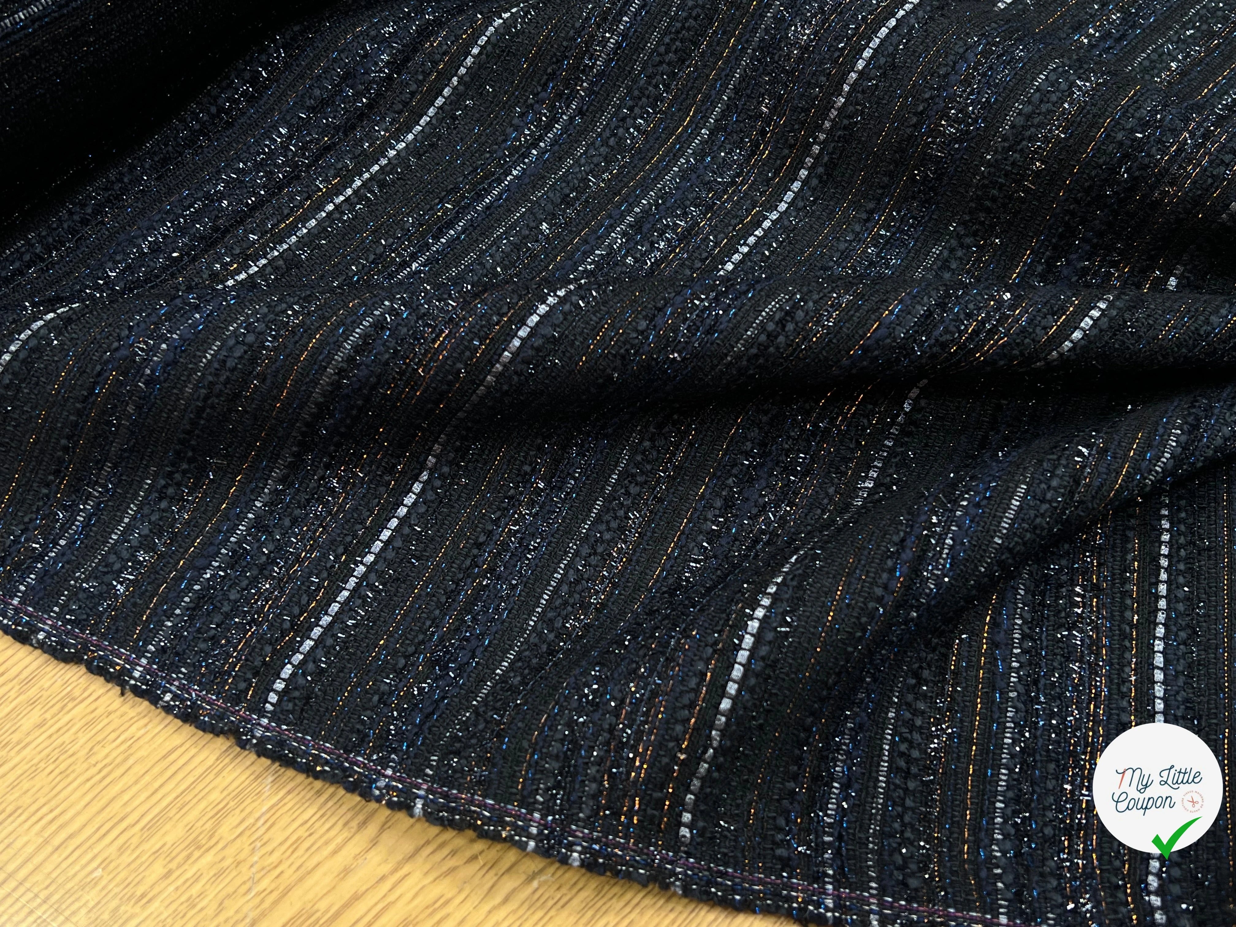 TWEED COTON LUREX BLEU NUIT 80% COTON - My Little Coupon