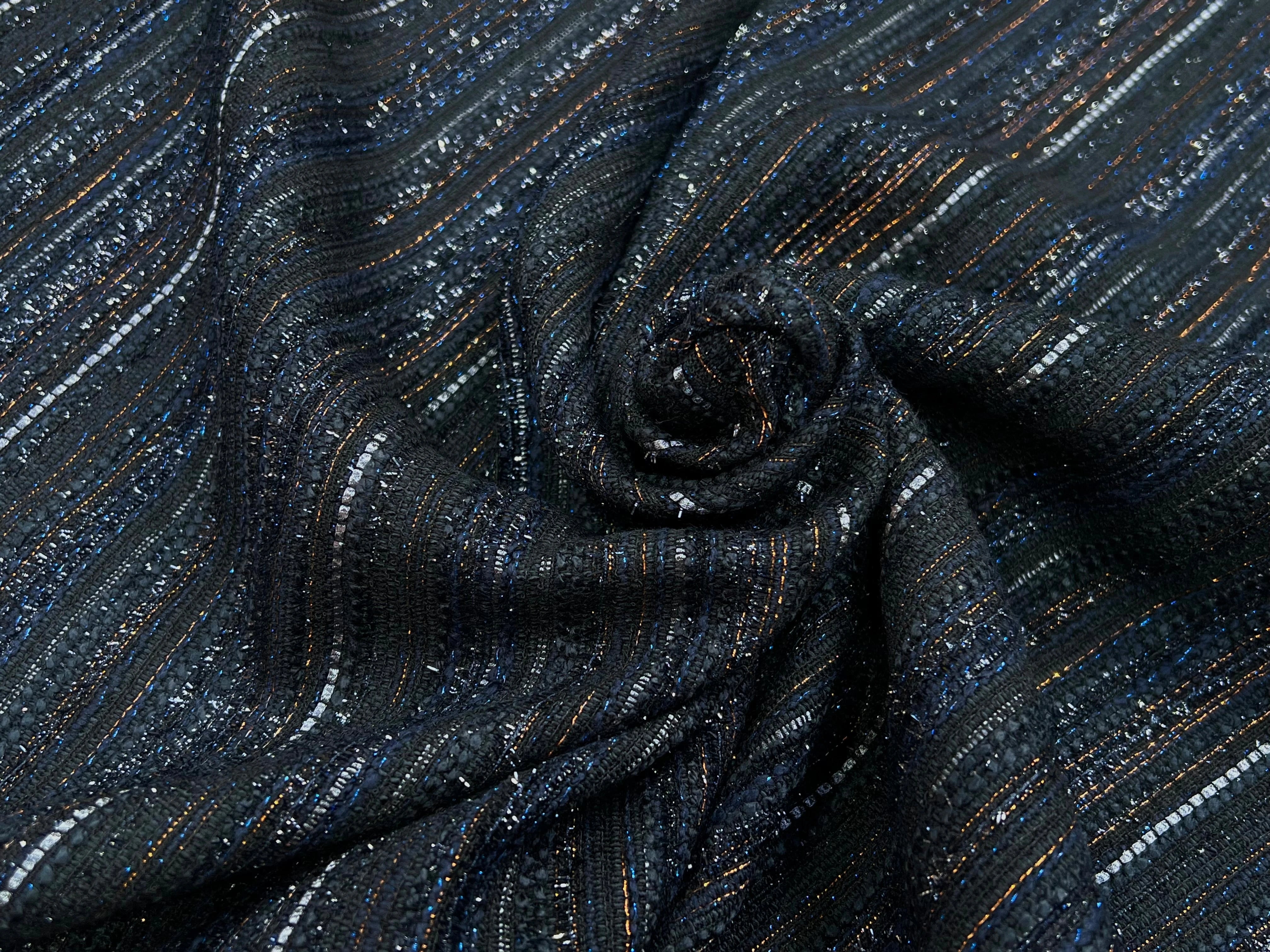 TWEED COTON LUREX BLEU NUIT 80% COTON - My Little Coupon