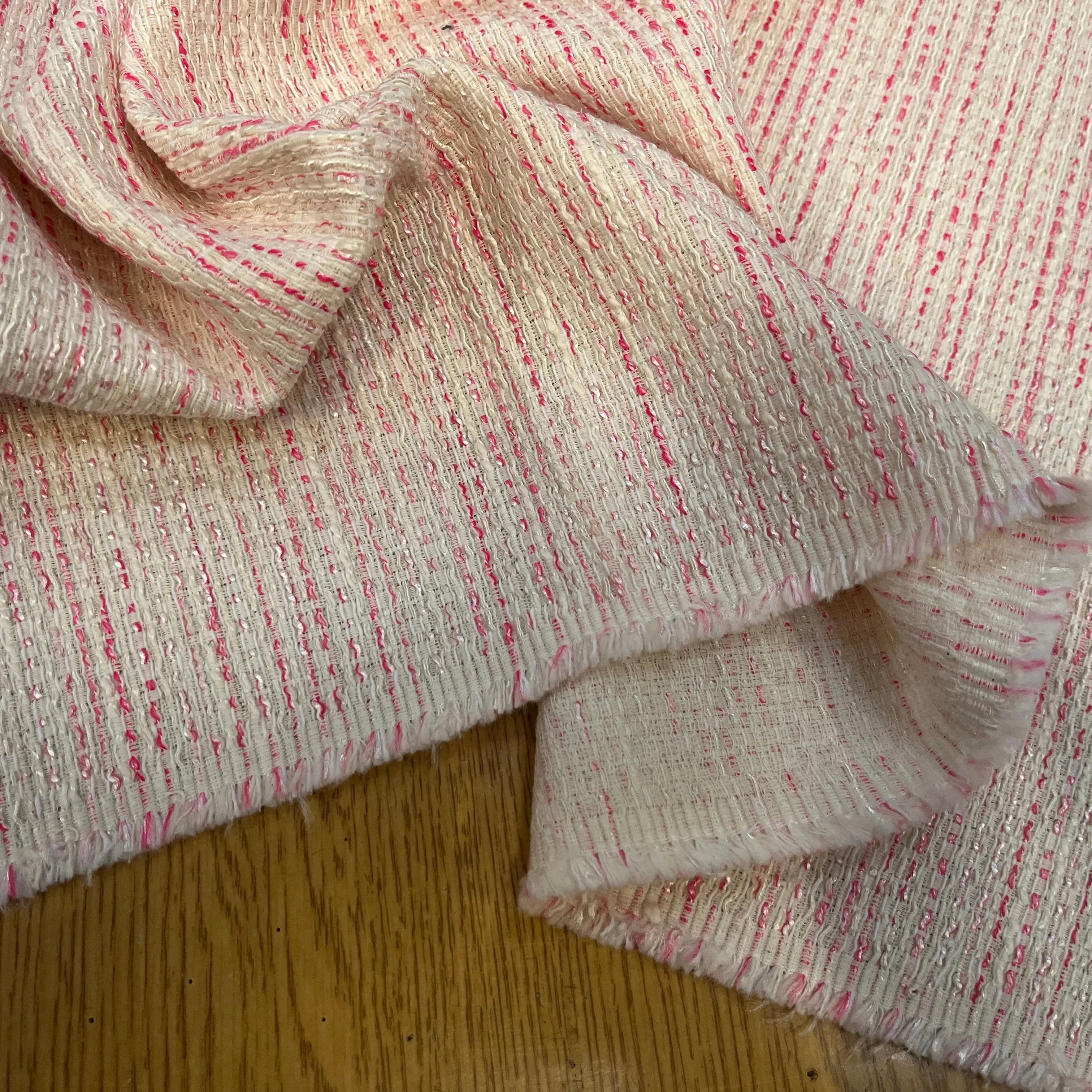 TWEED DE COTON BLANC À RAYURES ROSES - My Little Coupon