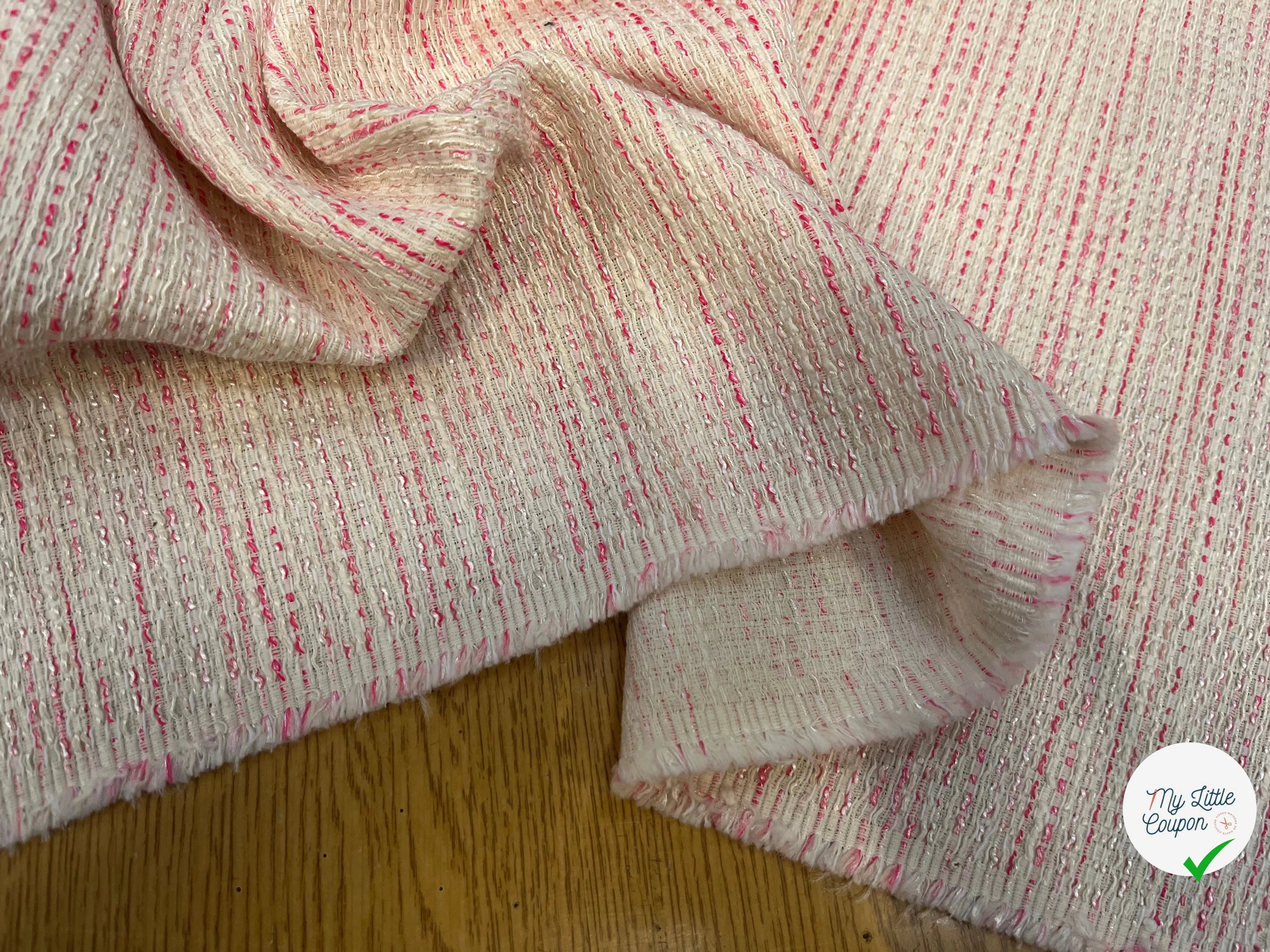 TWEED DE COTON BLANC À RAYURES ROSES - My Little Coupon