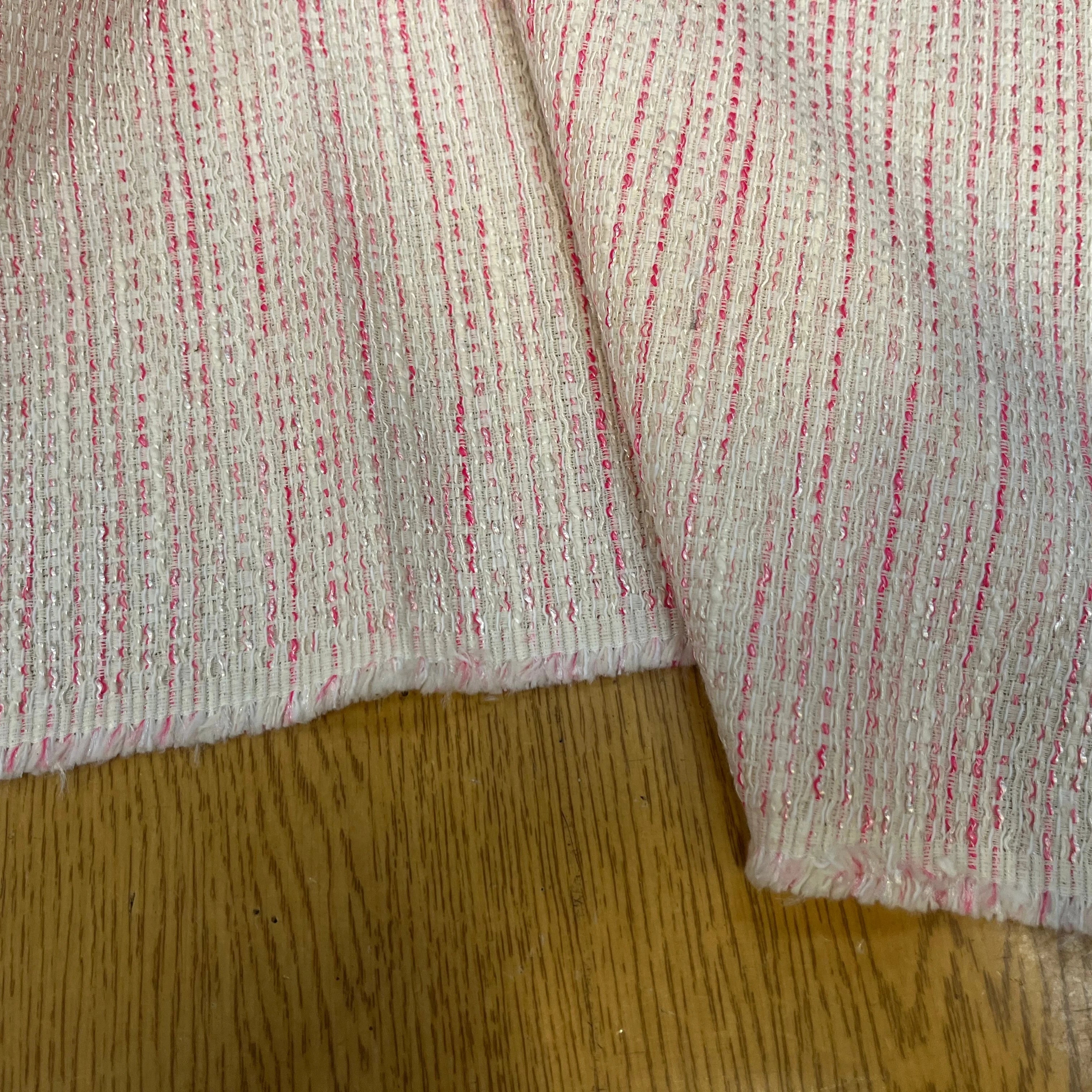 TWEED DE COTON BLANC À RAYURES ROSES - My Little Coupon